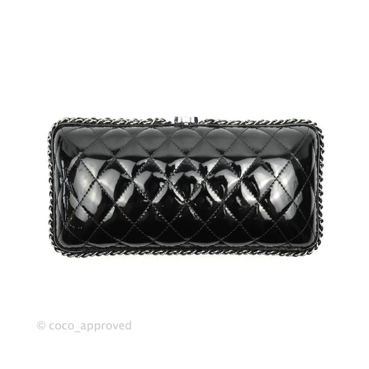 Chanel Quilted Chain Around Clutch Black Patent Silver Hardware