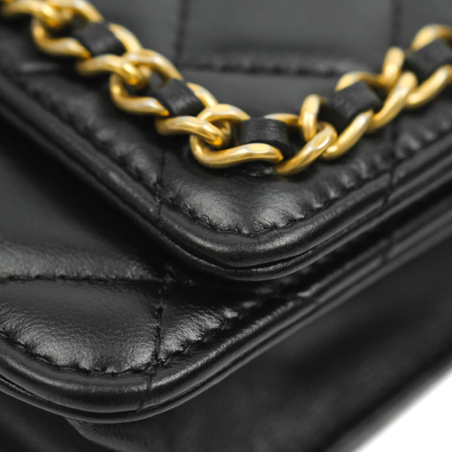 Chanel Quilted Wallet on Chain WOC Chain Around Black Lambskin Aged Gold Hardware