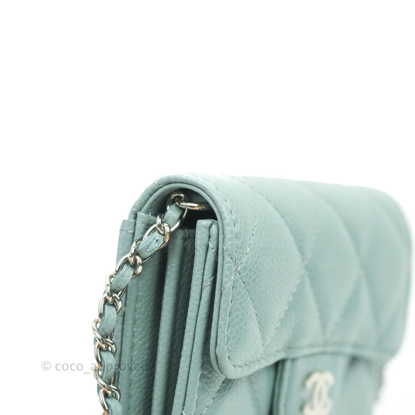 Chanel Mini Wallet With Chain Light Blue Caviar Silver Hardware 20B