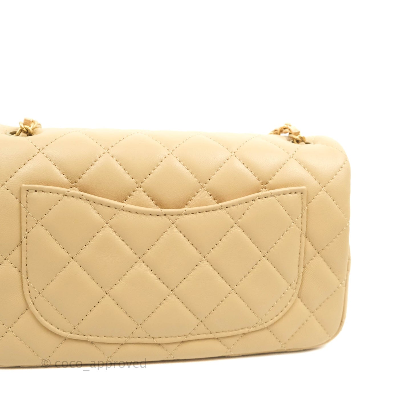 Chanel Mini Rectangular Pearl Crush Quilted Beige Lambskin Aged Gold Hardware 22C