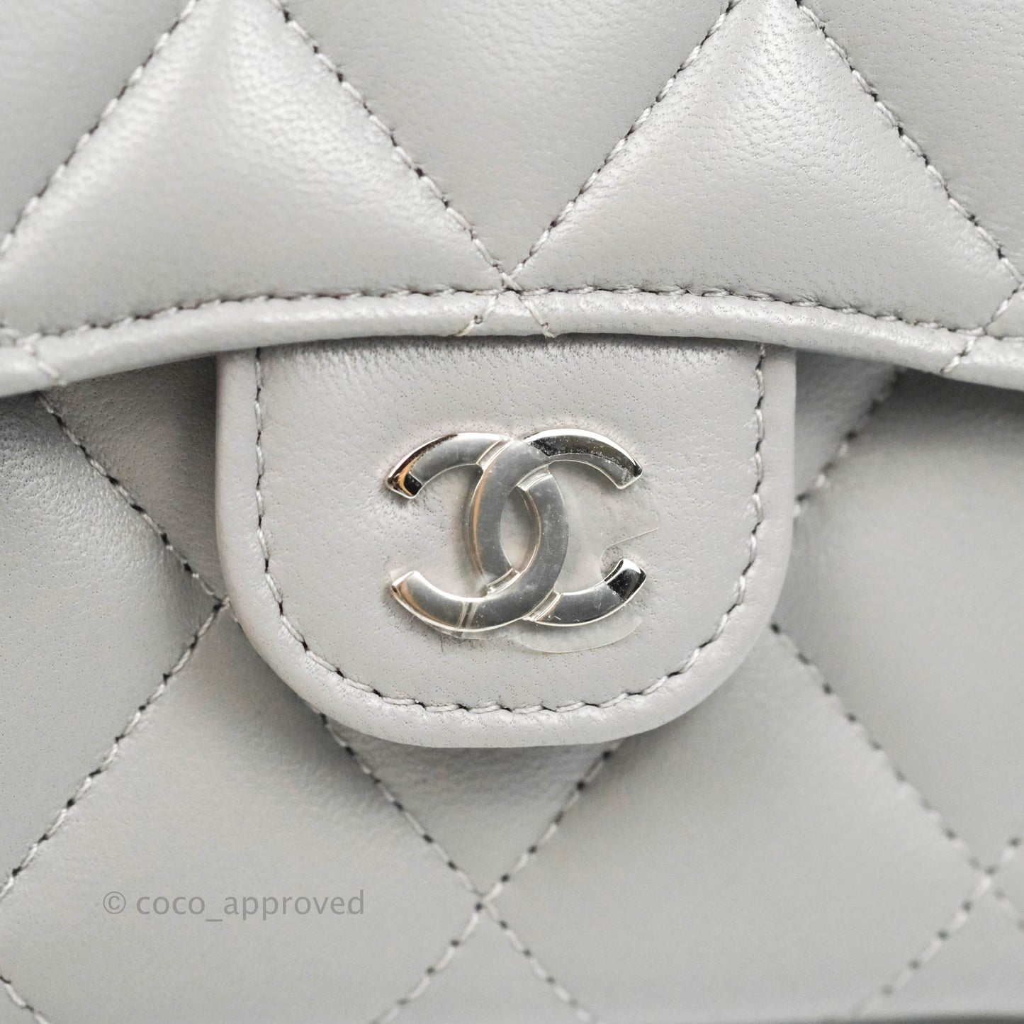 Chanel Quilted Small Flap Card Holder Grey Lambskin Silver Hardware