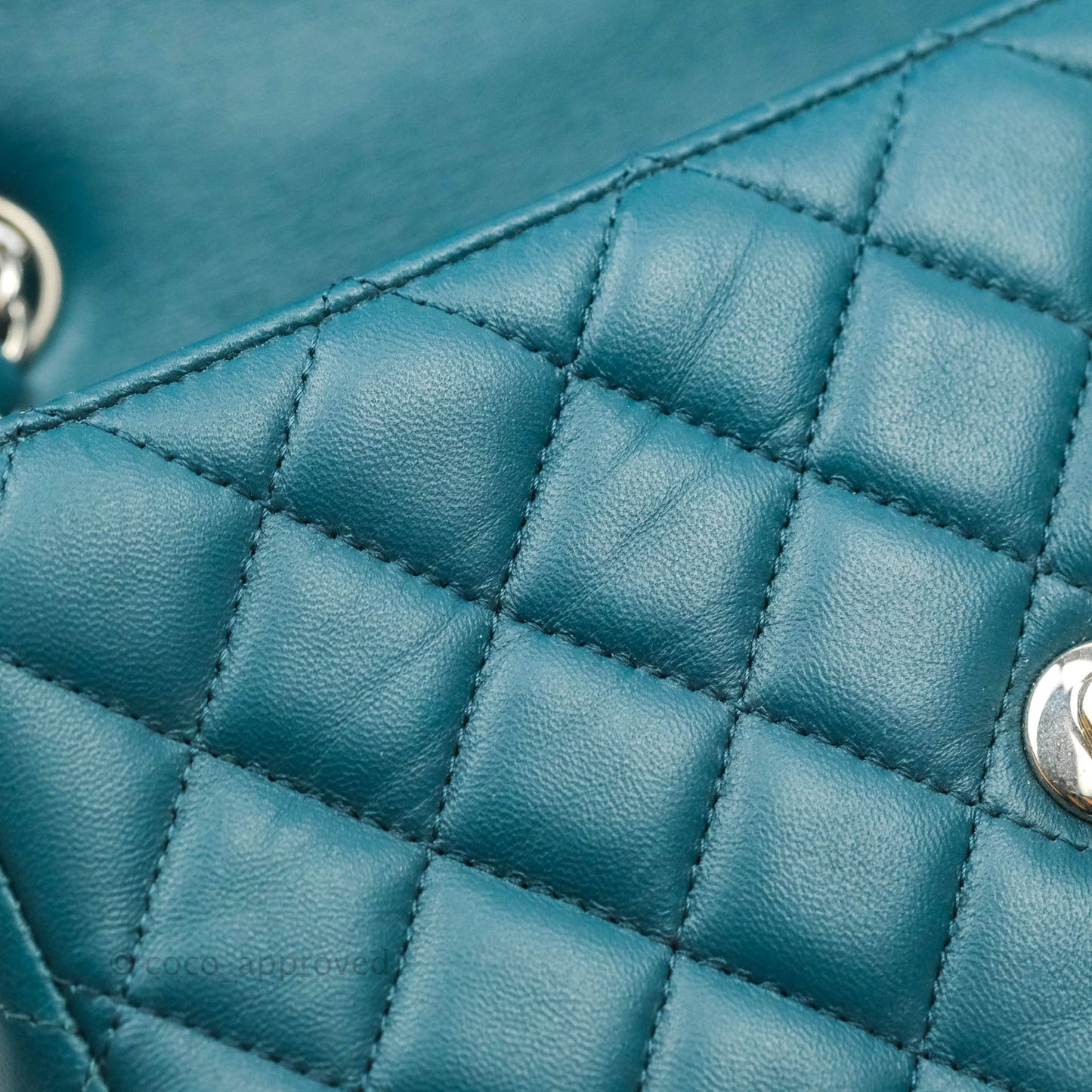 Chanel Quilted Mini Rectangular Teal Lambskin Silver Hardware