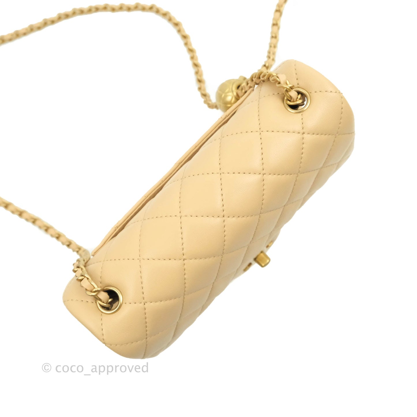 Chanel Mini Rectangular Pearl Crush Quilted Beige Lambskin Aged Gold Hardware 22C