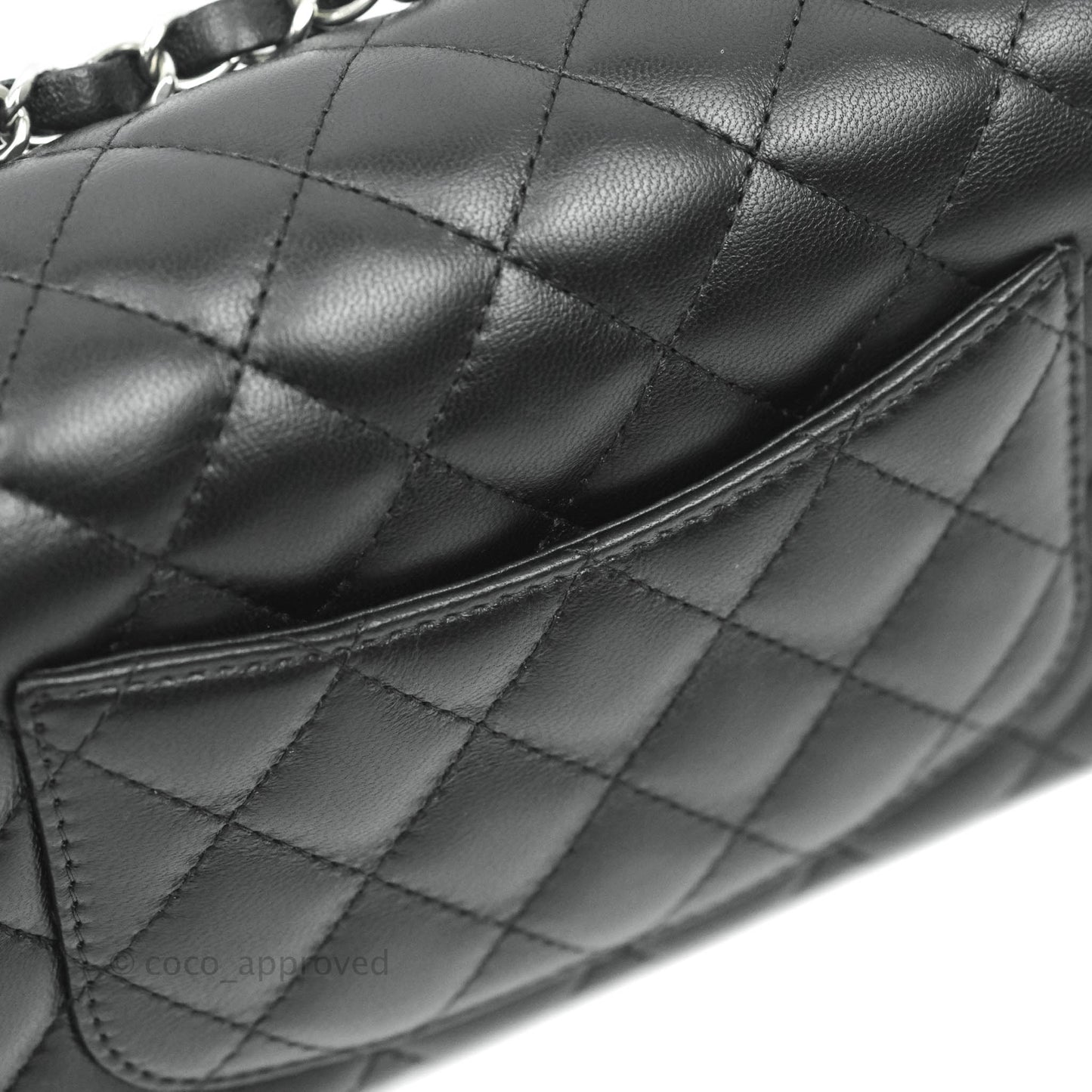 Chanel Quilted Mini Rectangular Flap Black Lambskin Silver Hardware
