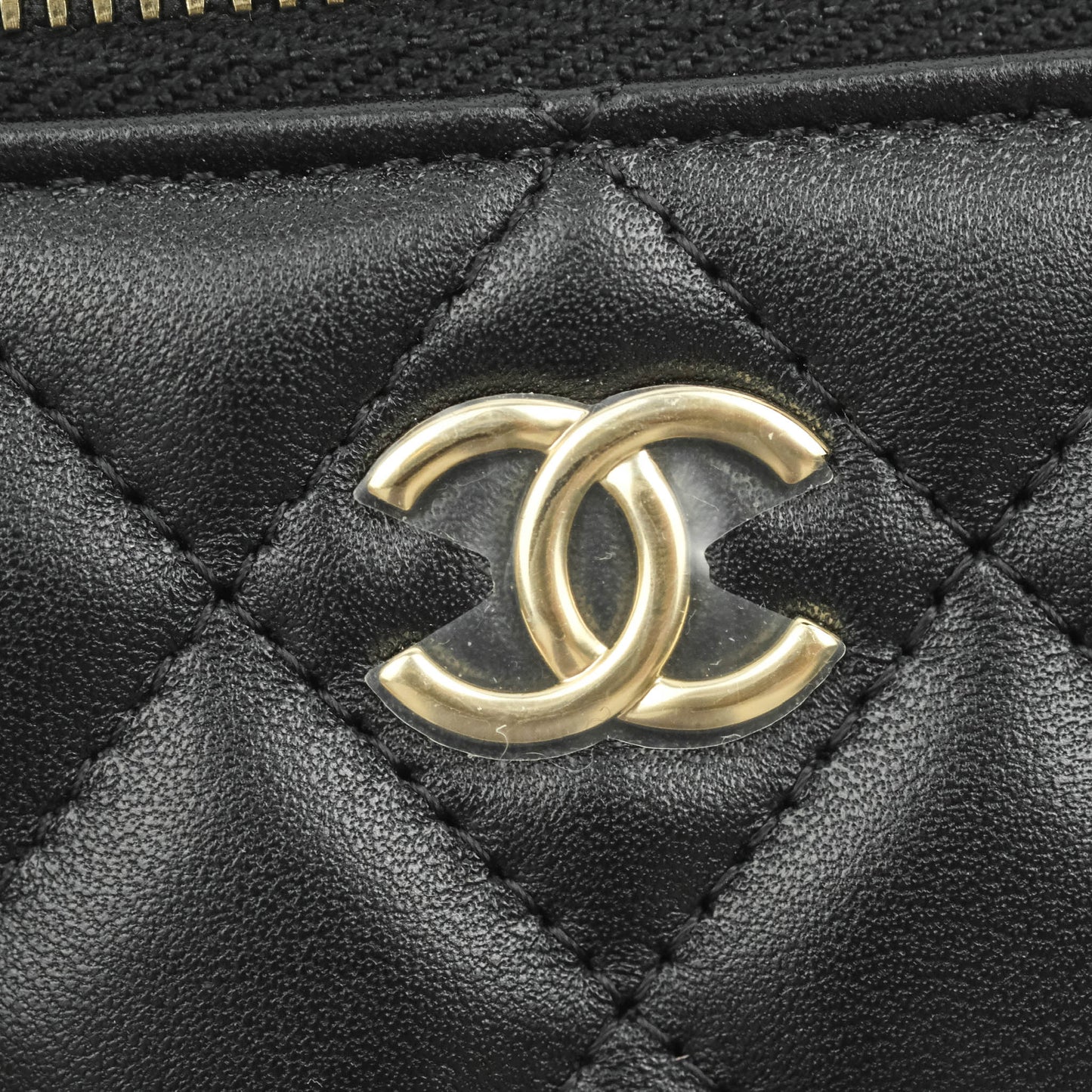 Chanel Classic Vanity Rectangular Top Handle With Chain Black Lambskin Gold Hardware