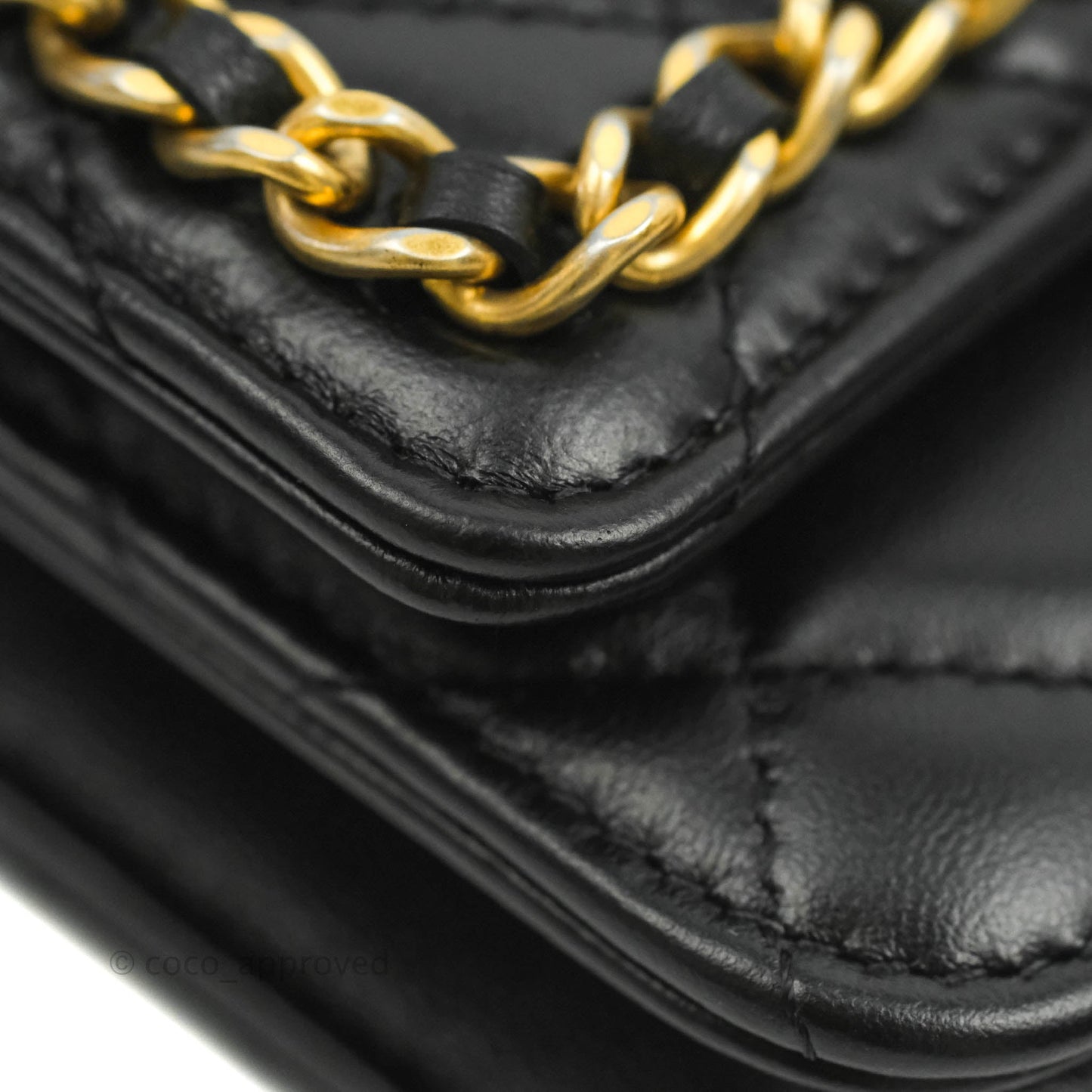 Chanel Quilted Wallet on Chain WOC Chain Around Black Lambskin Aged Gold Hardware