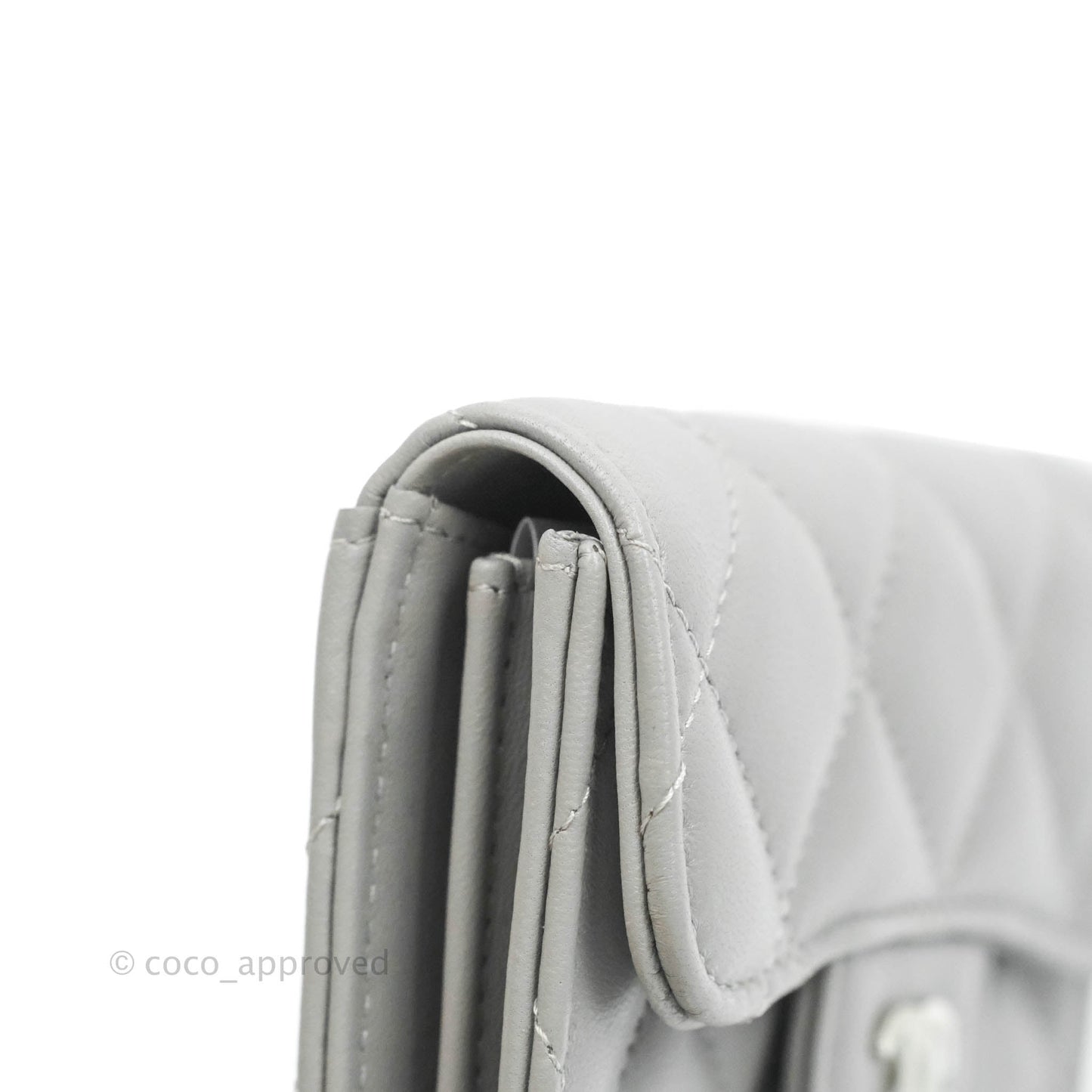 Chanel Quilted Small Flap Card Holder Grey Lambskin Silver Hardware