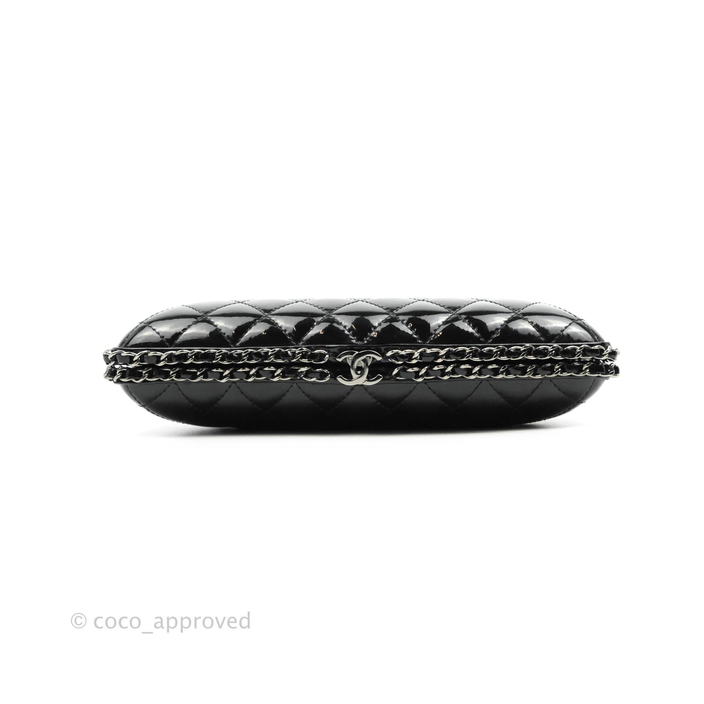 Chanel Quilted Chain Around Clutch Black Patent Silver Hardware