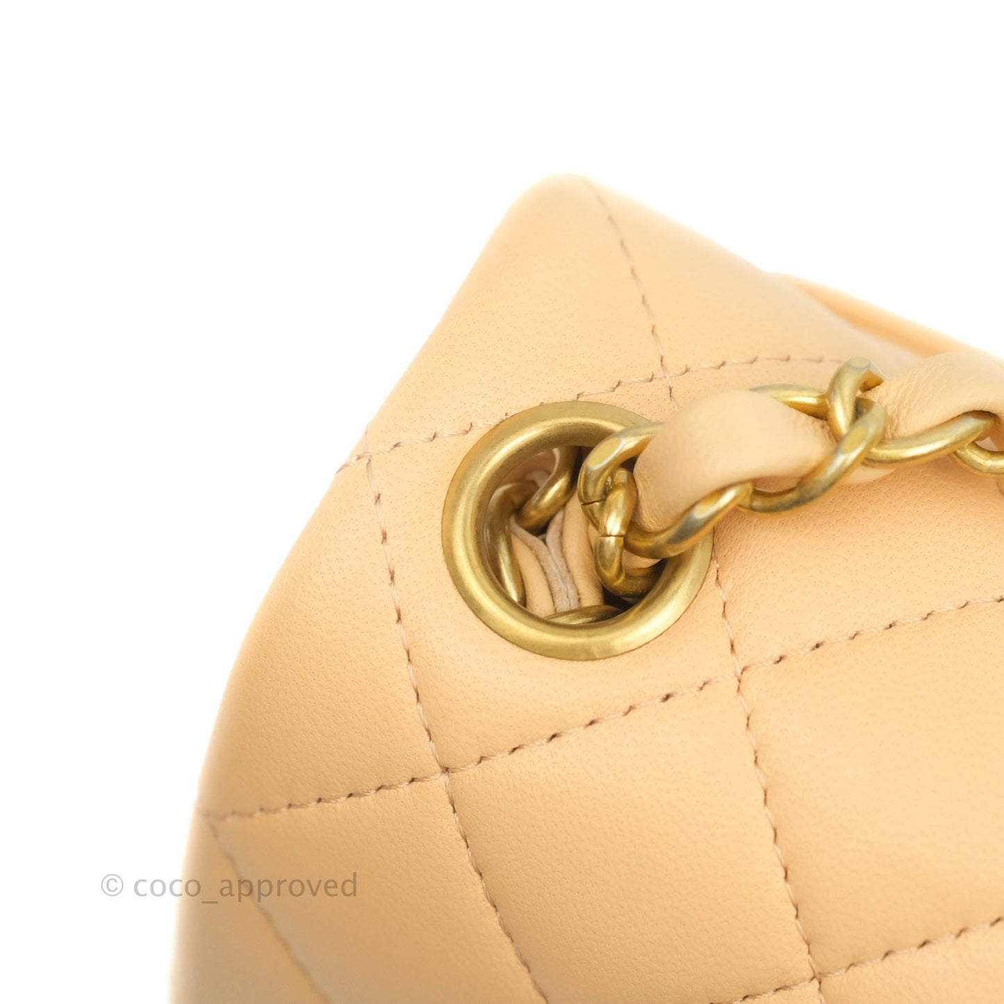 Chanel Quilted Mini Square Light Beige Lambskin Aged Gold Hardware