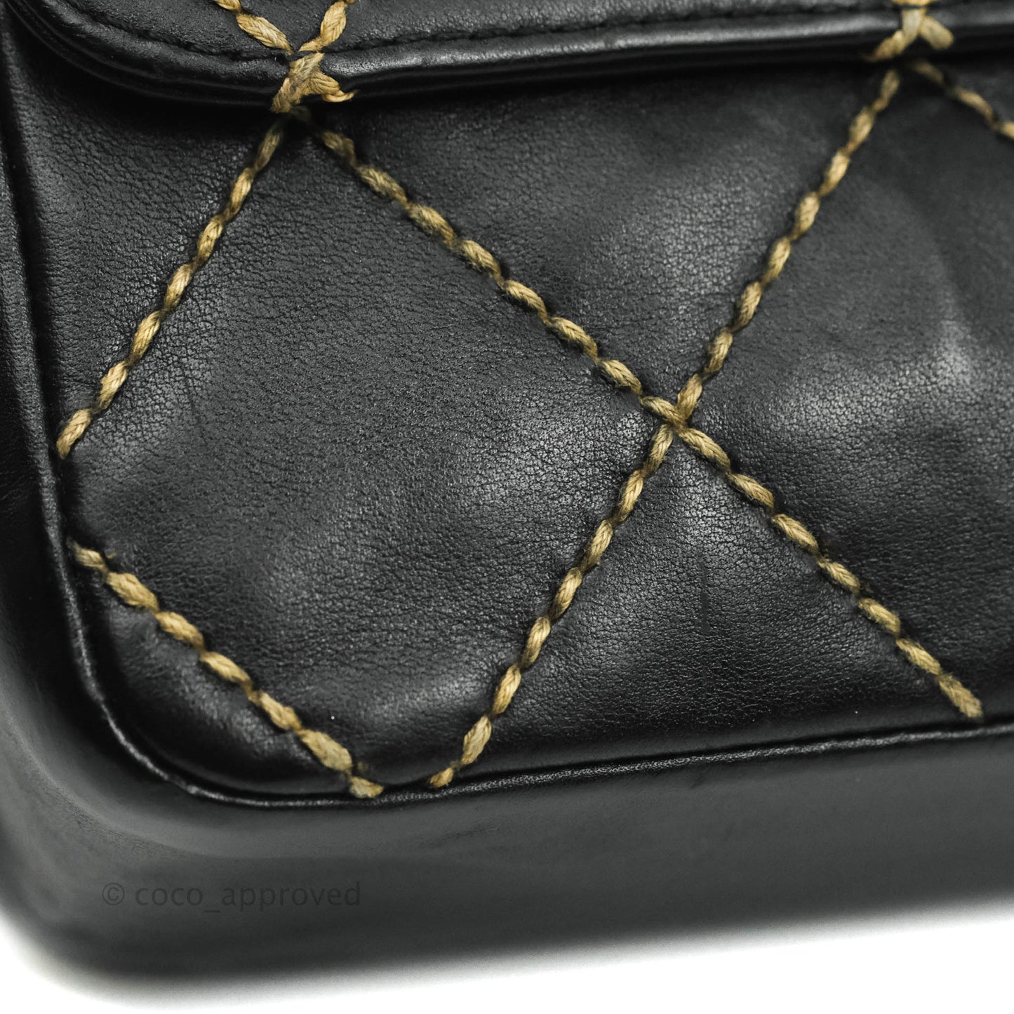 Chanel Vintage Medium Single Flap Contrast Stitching Black Calfskin Aged Gold Hardware