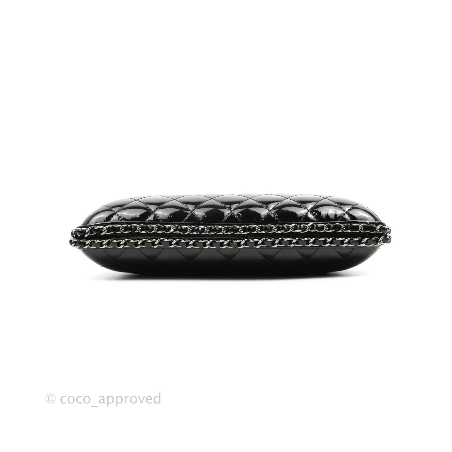 Chanel Quilted Chain Around Clutch Black Patent Silver Hardware