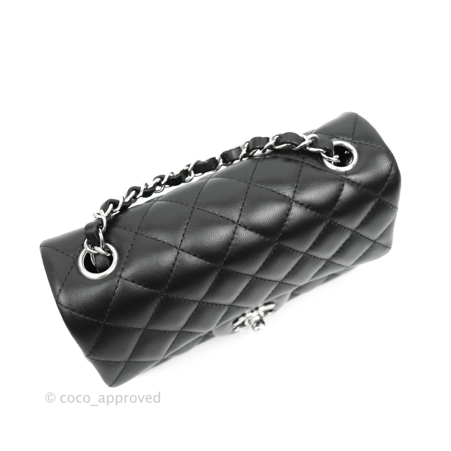 Chanel Quilted Mini Rectangular Flap Black Lambskin Silver Hardware