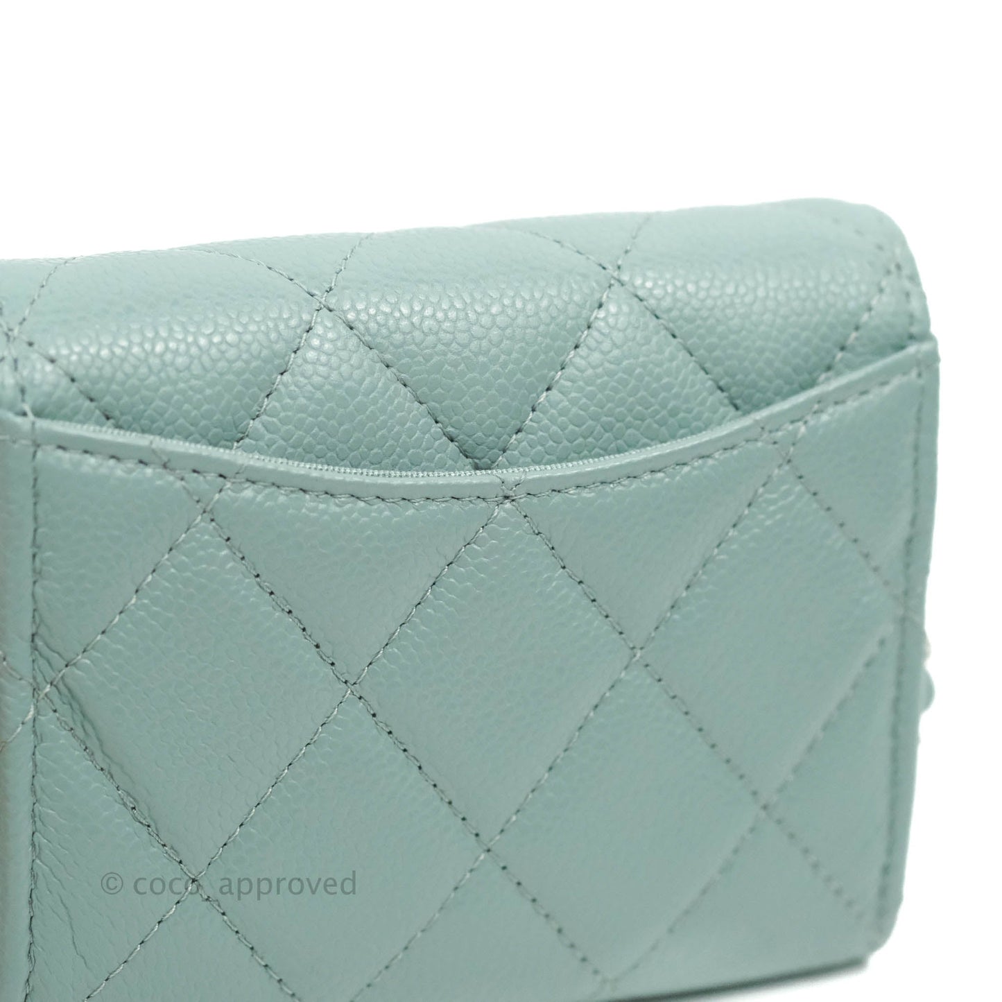 Chanel Mini Wallet With Chain Light Blue Caviar Silver Hardware 20B