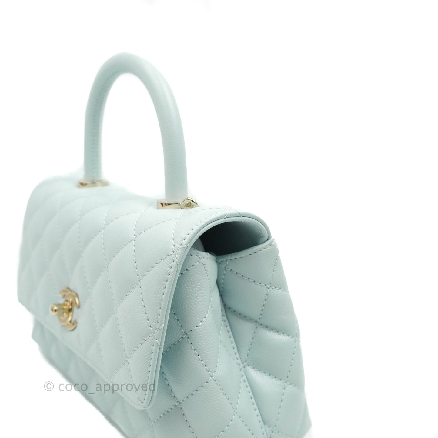 Chanel Mini Coco Handle Quilted Pale Mint Caviar Gold Hardware