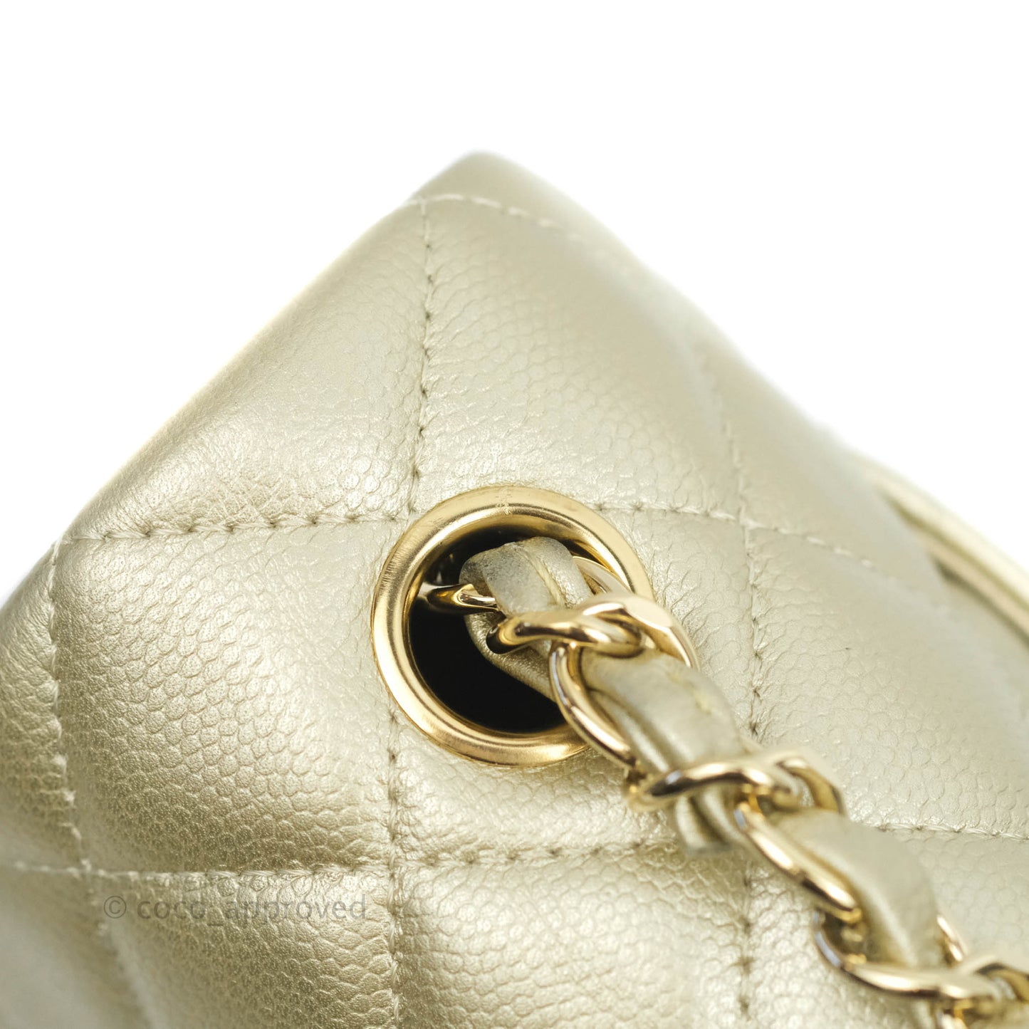 Chanel Quilted Mini Rectangular Flap Champagne Caviar Gold Hardware