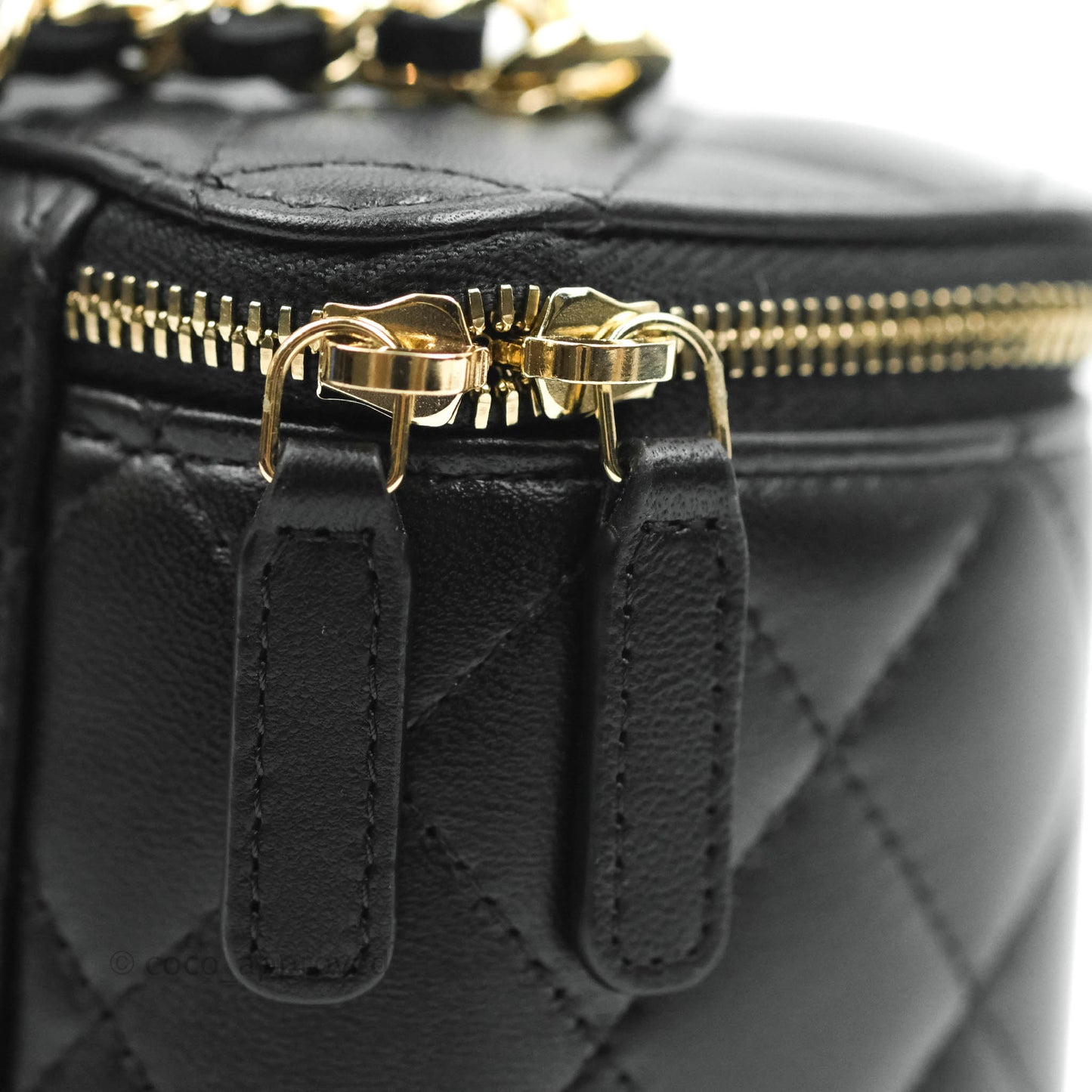 Chanel Classic Vanity Rectangular Top Handle With Chain Black Lambskin Gold Hardware
