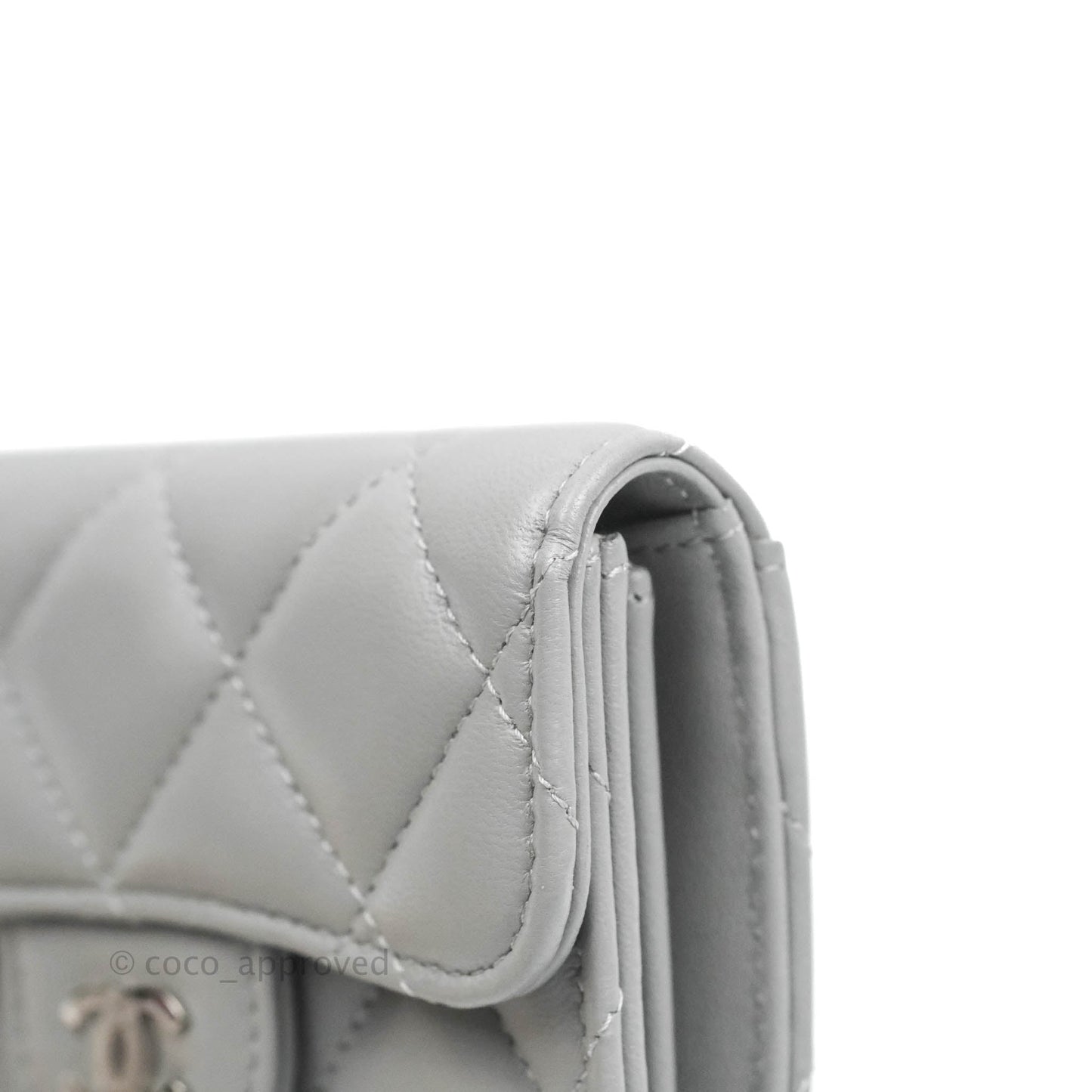 Chanel Quilted Small Flap Card Holder Grey Lambskin Silver Hardware