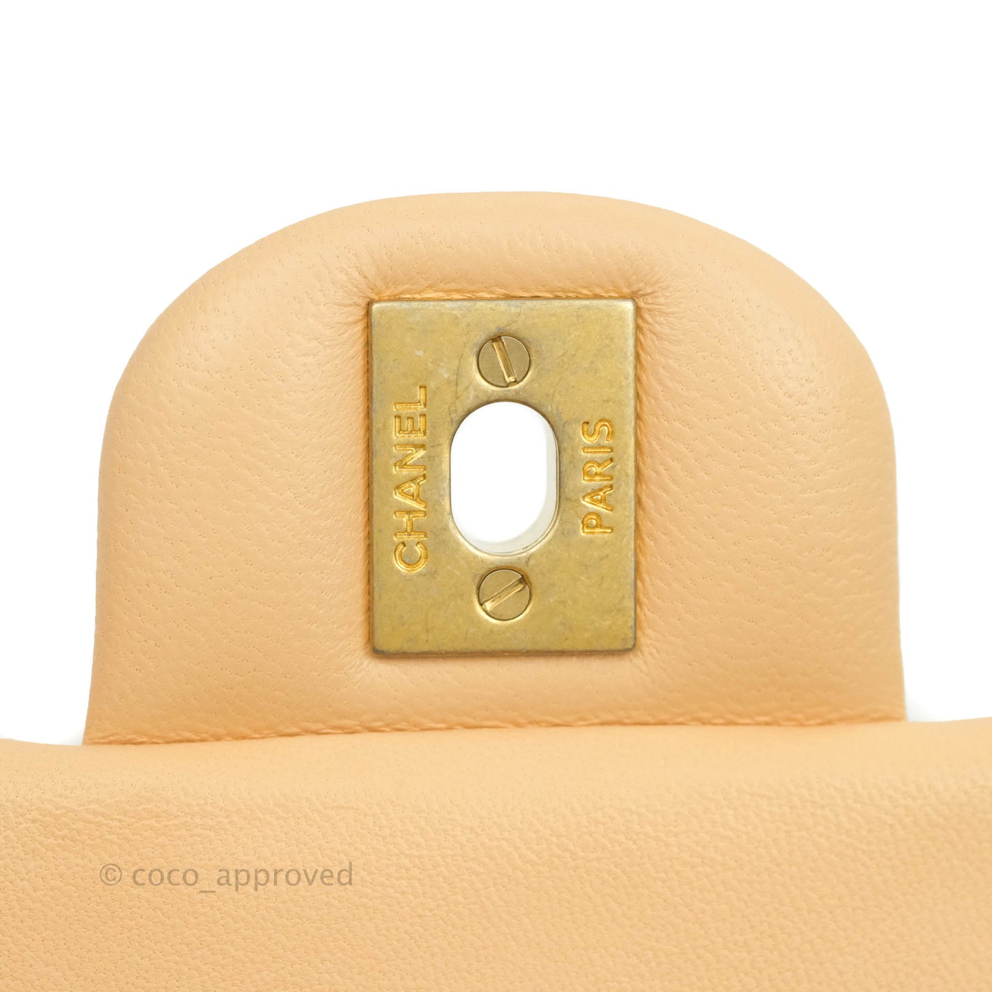 Chanel Quilted Mini Square Light Beige Lambskin Aged Gold Hardware