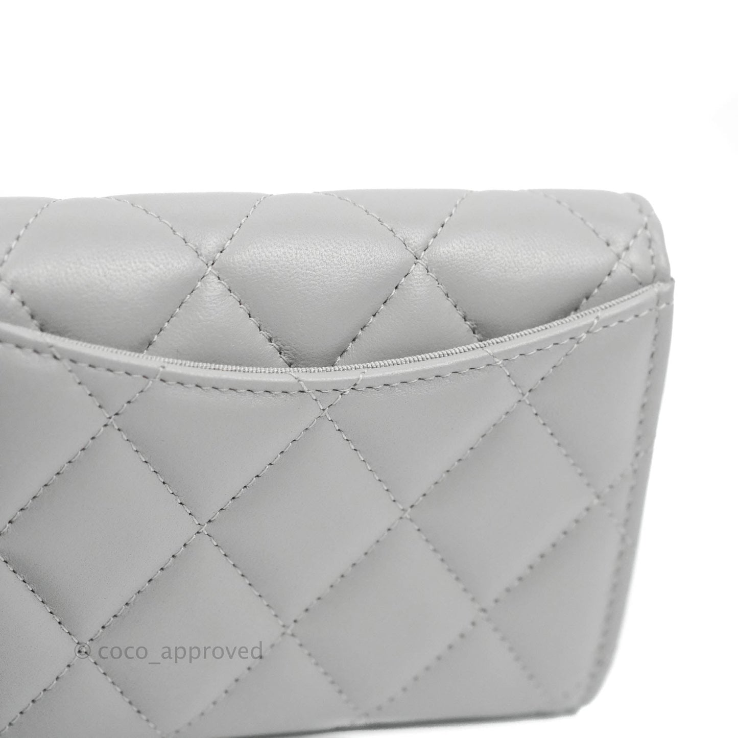 Chanel Quilted Small Flap Card Holder Grey Lambskin Silver Hardware