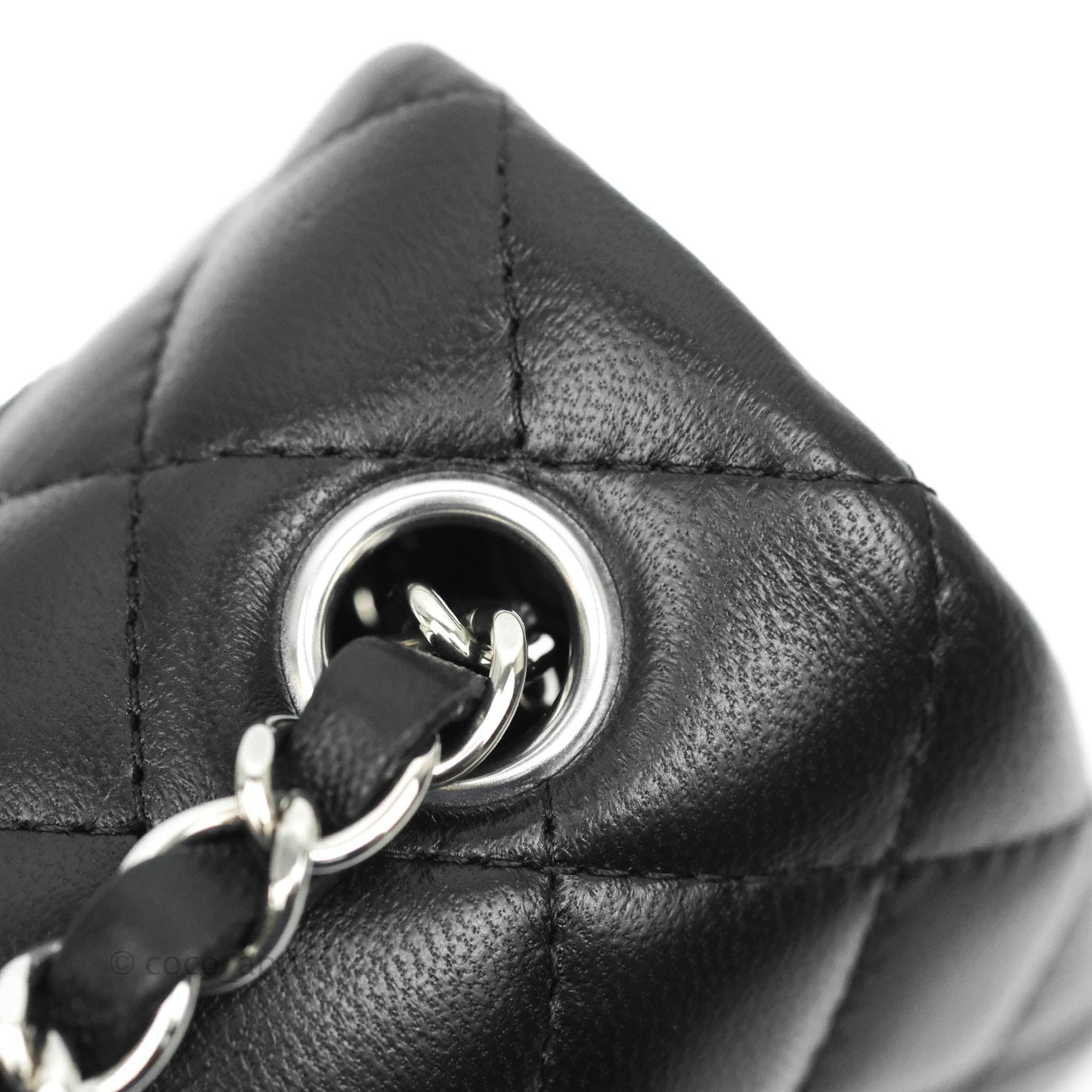 Chanel Quilted Mini Rectangular Flap Black Lambskin Silver Hardware