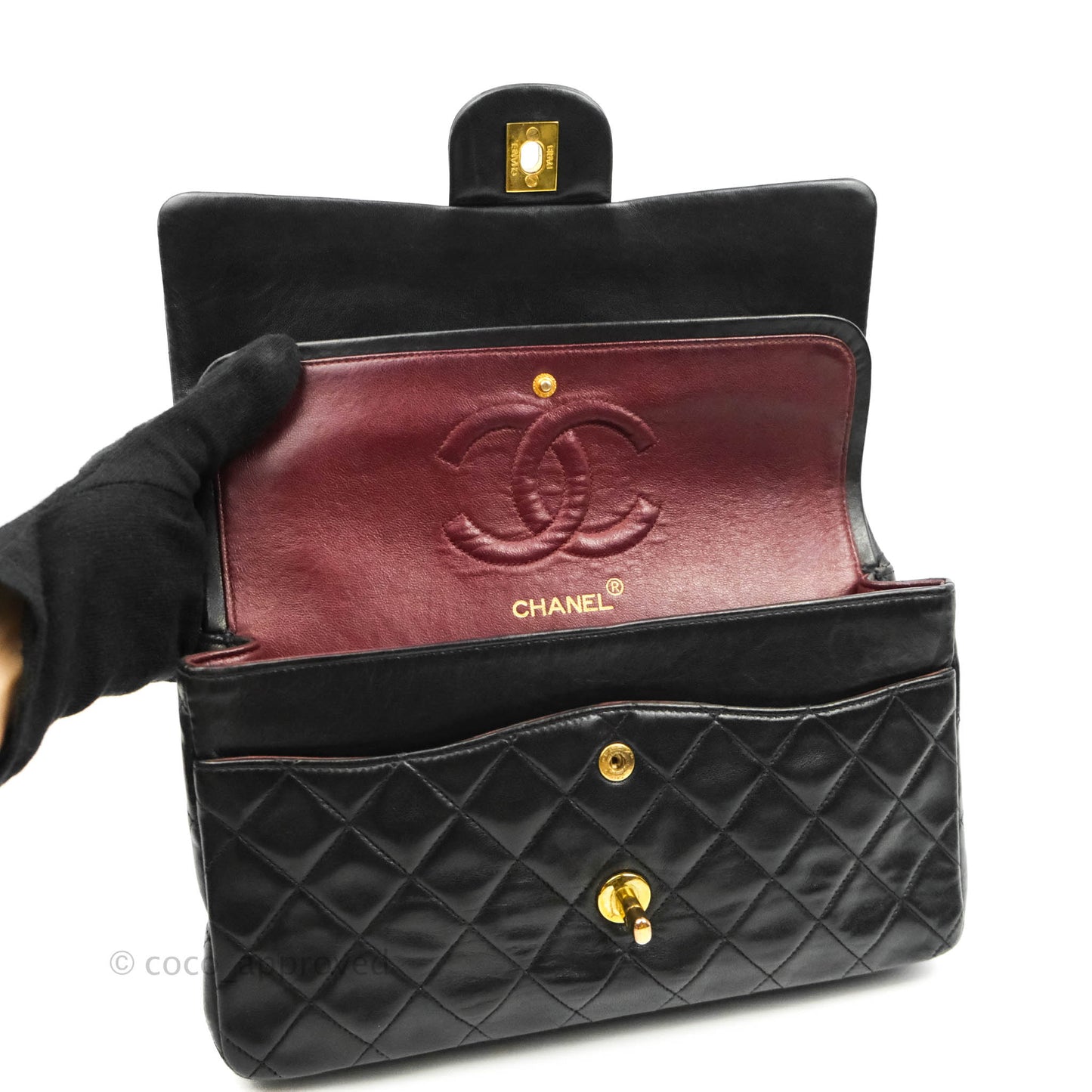 Chanel Vintage Classic M/L Medium Double Flap Bag Black Lambskin 24K Gold Hardware
