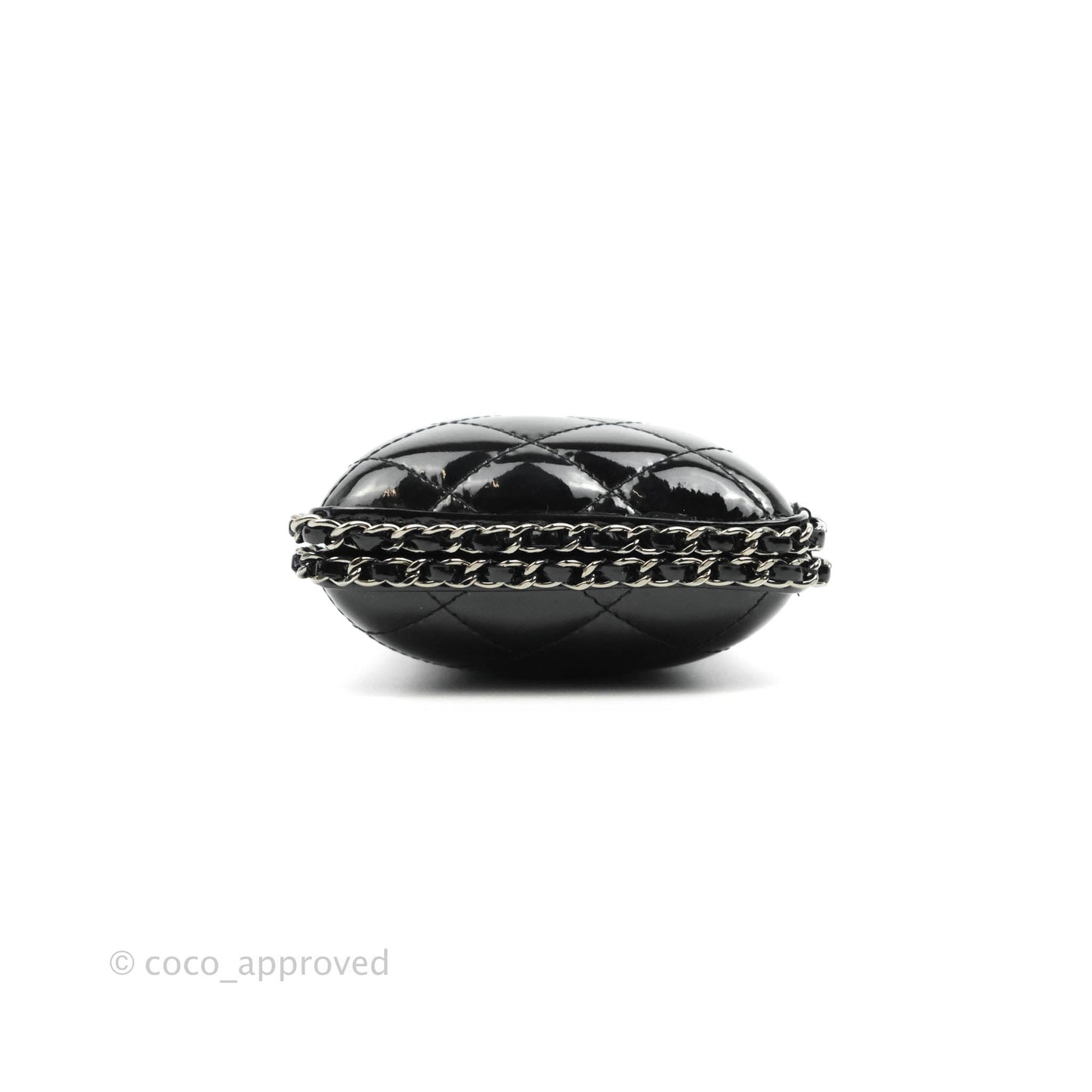 Chanel Quilted Chain Around Clutch Black Patent Silver Hardware