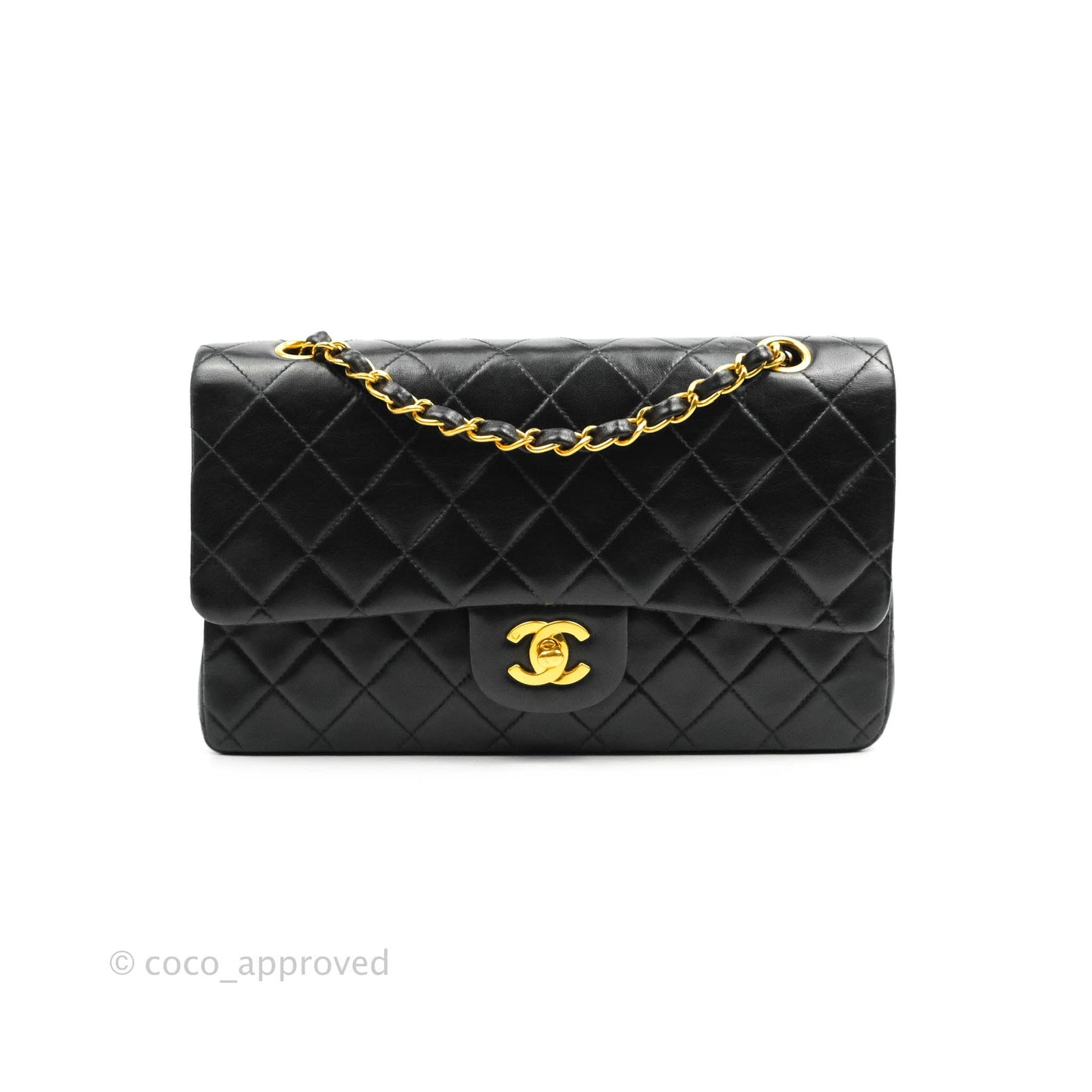 Chanel Vintage Classic M/L Medium Double Flap Black Lambskin 24K Gold Hardware