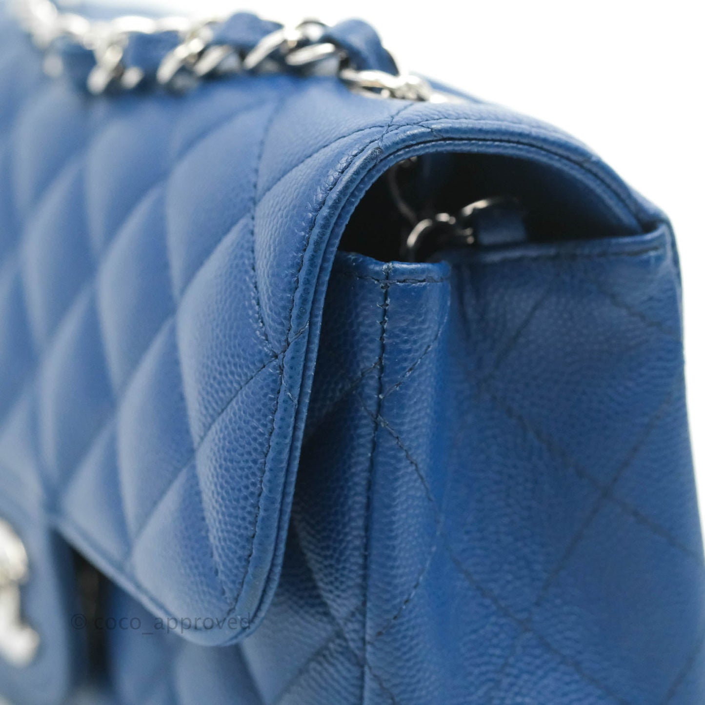 Chanel Quilted Mini Rectangular Flap Blue Caviar Silver Hardware
