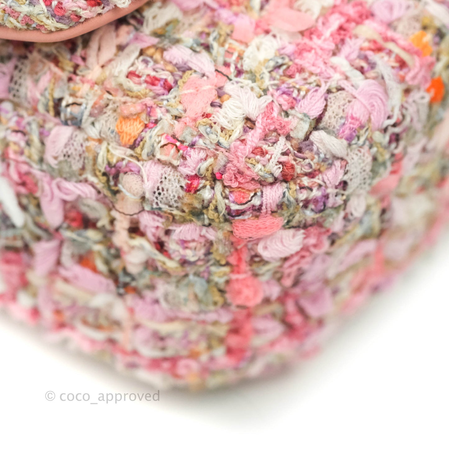 Chanel Small Pink Tweed Flap Bag With Large Pearl Handle Gold Hardware