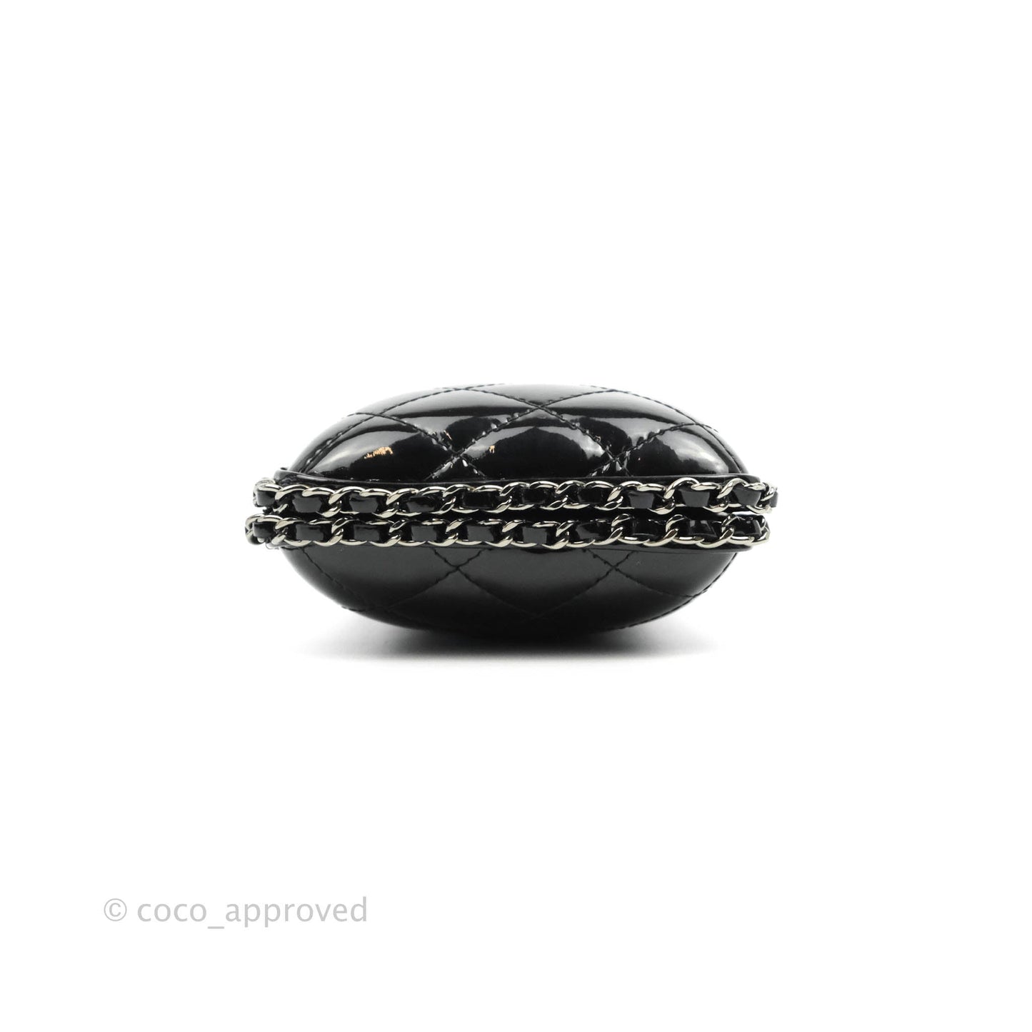 Chanel Quilted Chain Around Clutch Black Patent Silver Hardware