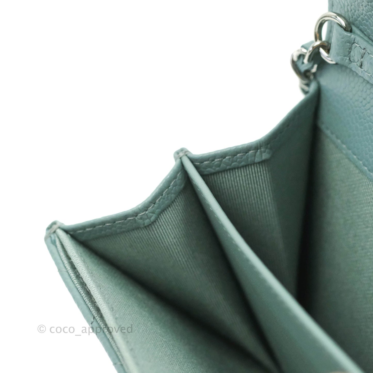 Chanel Mini Wallet With Chain Light Blue Caviar Silver Hardware 20B