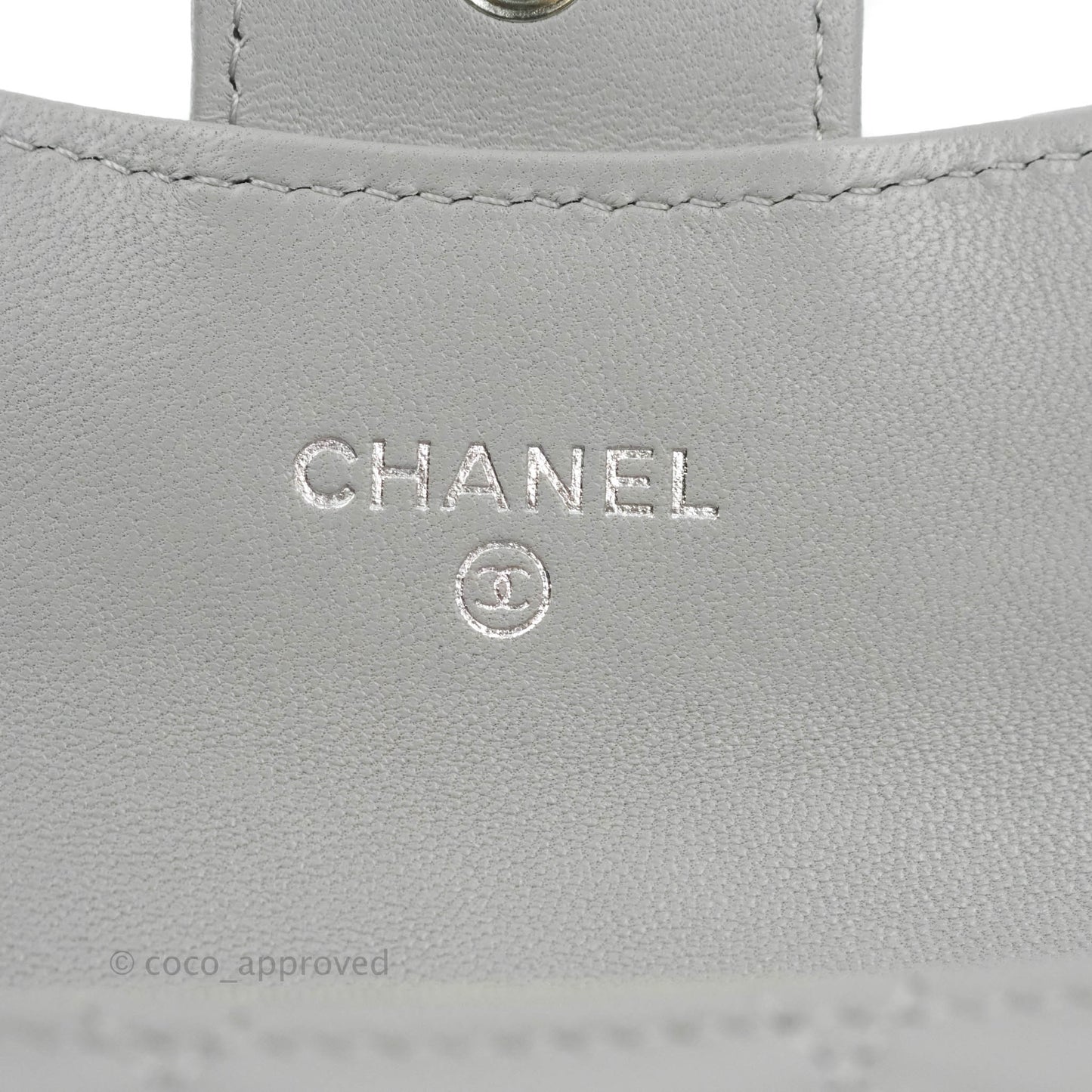 Chanel Quilted Small Flap Card Holder Grey Lambskin Silver Hardware