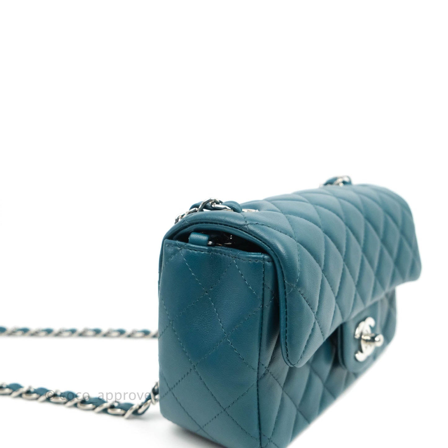 Chanel Quilted Mini Rectangular Teal Lambskin Silver Hardware