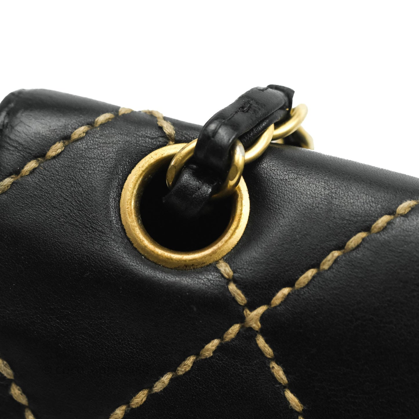 Chanel Vintage Medium Single Flap Contrast Stitching Black Calfskin Aged Gold Hardware