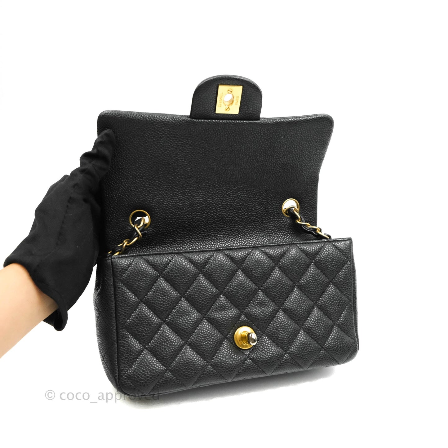 Chanel Quilted Mini Rectangular Black Caviar Gold Hardware