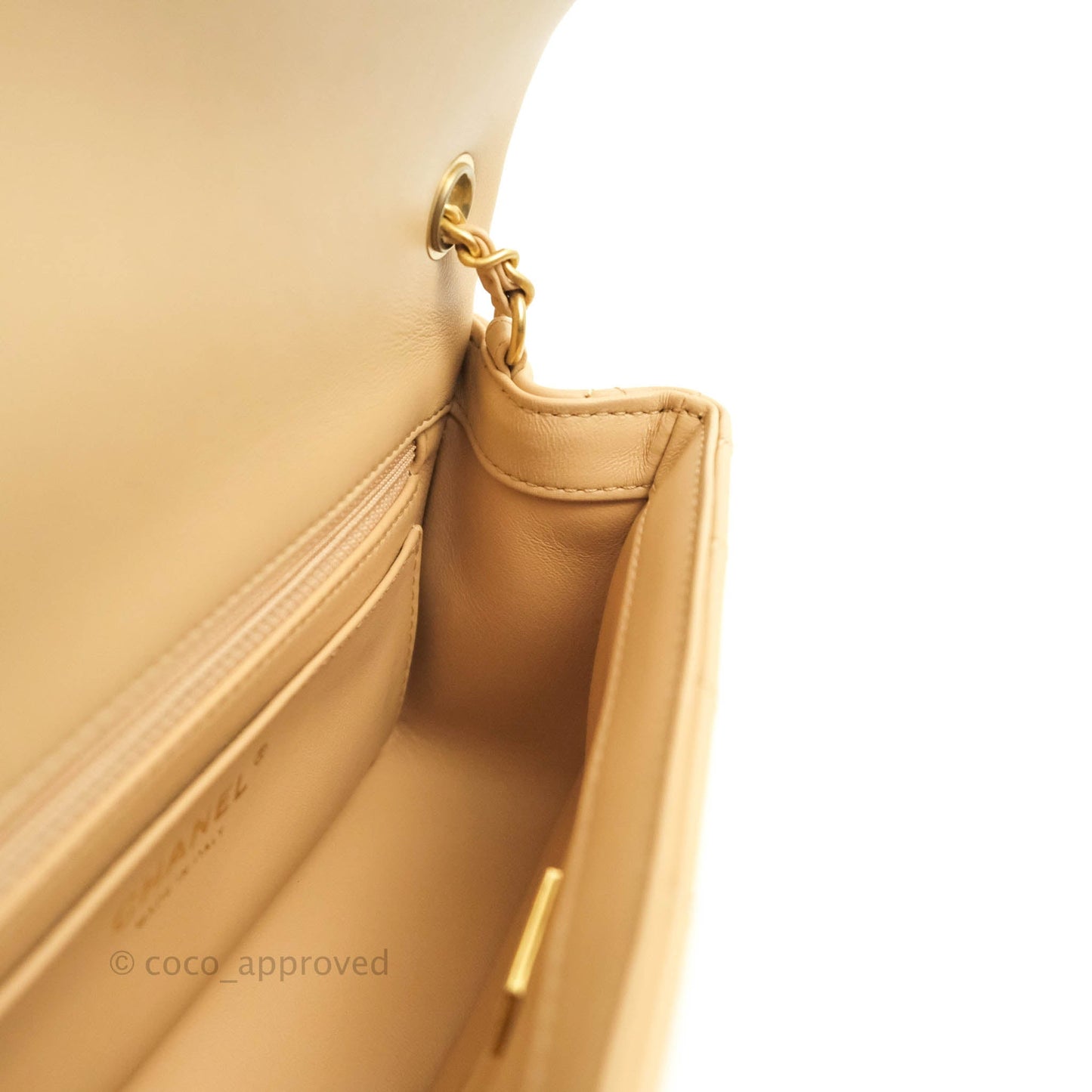 Chanel Mini Rectangular Pearl Crush Quilted Beige Lambskin Aged Gold Hardware 22C