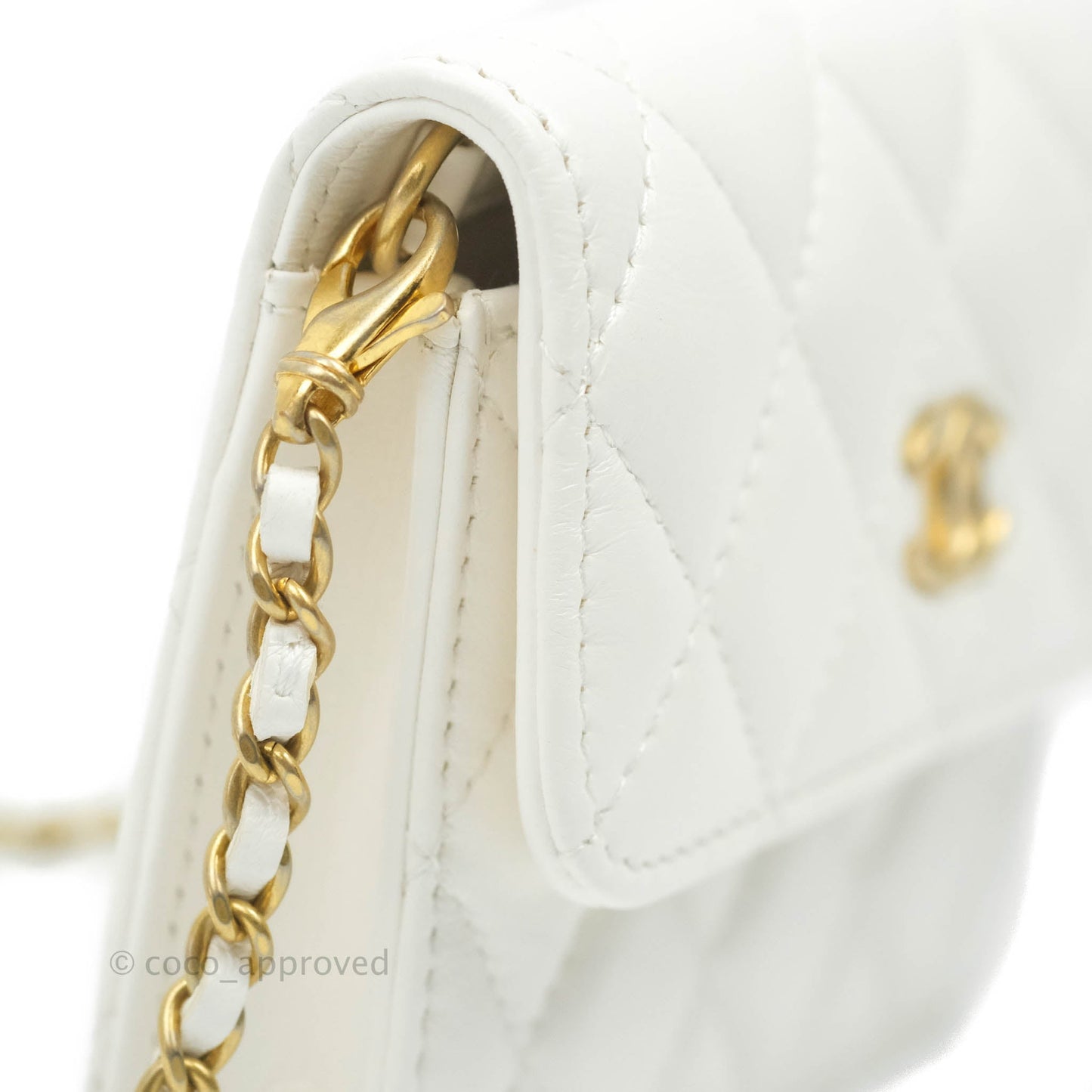 Chanel Mini Pearl Crush Clutch With Chain White Aged Gold Hardware