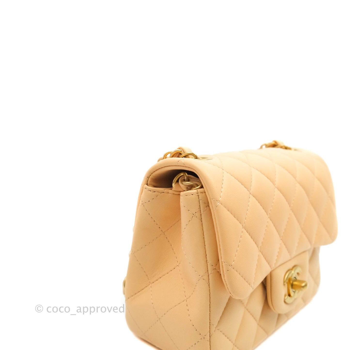 Chanel Quilted Mini Square Light Beige Lambskin Aged Gold Hardware