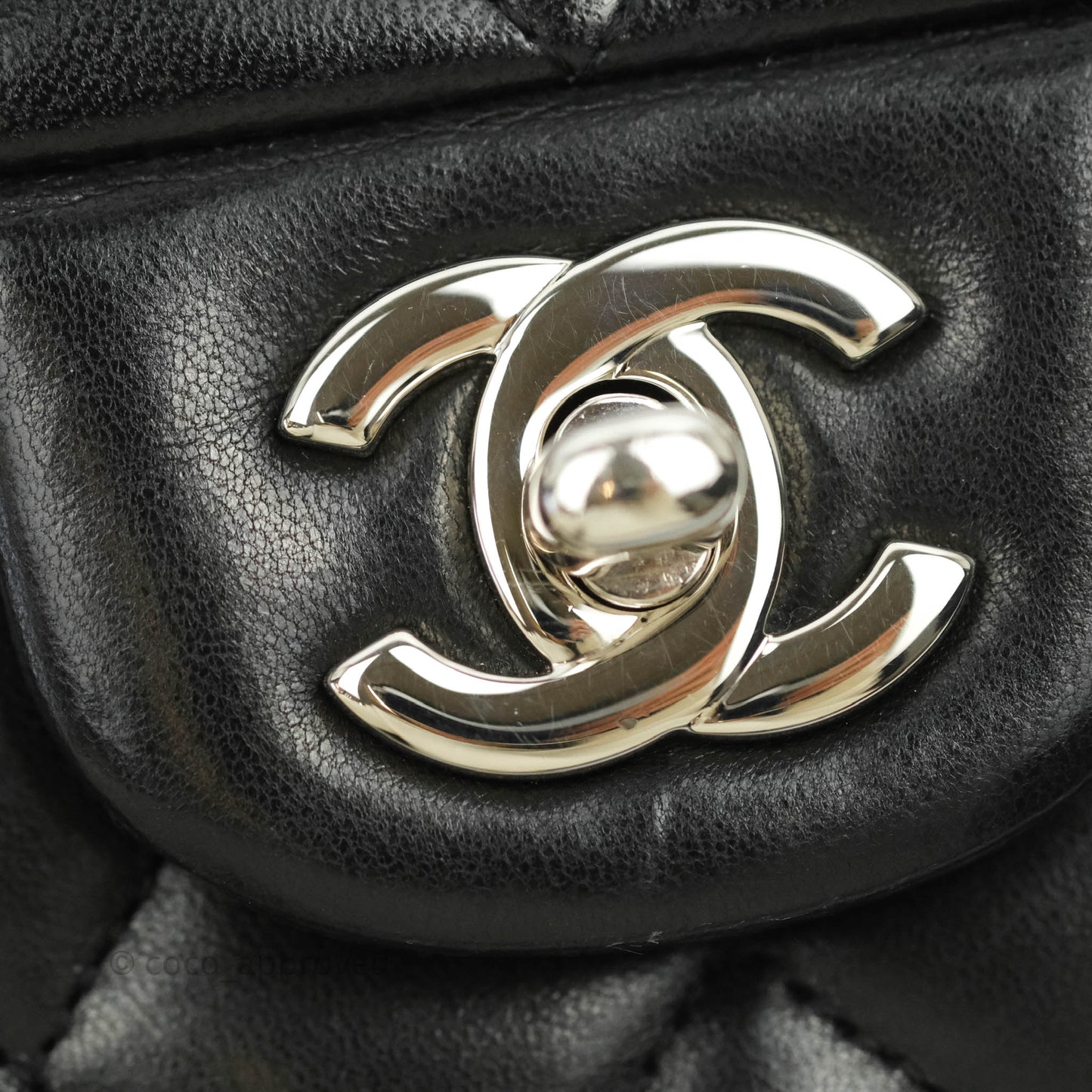 Chanel Classic M/L Medium Double Flap Black Lambskin Silver Hardware