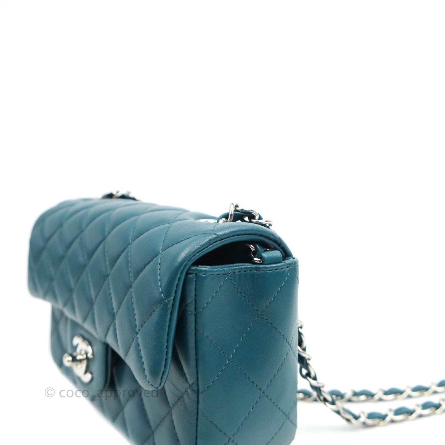 Chanel Quilted Mini Rectangular Teal Lambskin Silver Hardware