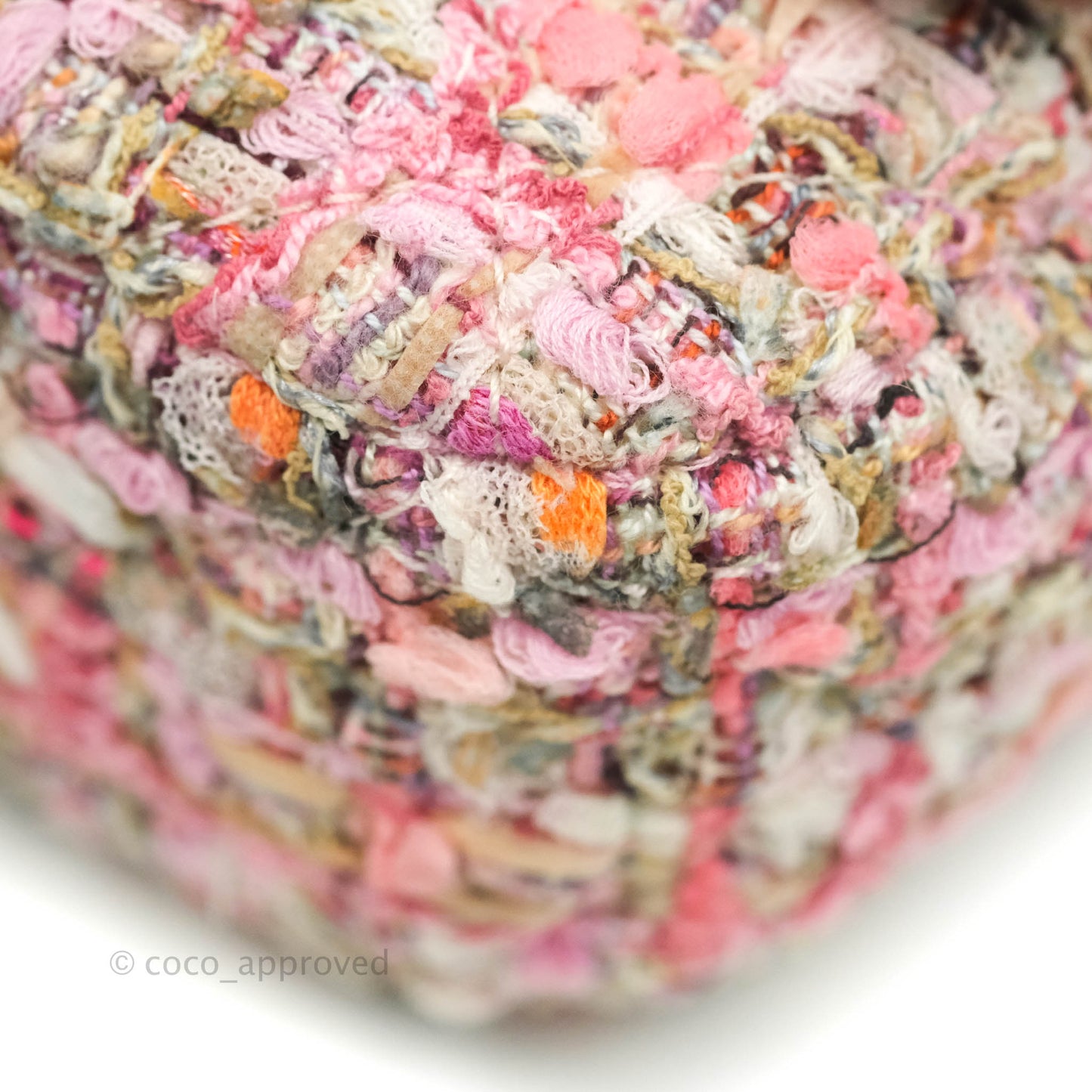 Chanel Small Pink Tweed Flap Bag With Large Pearl Handle Gold Hardware