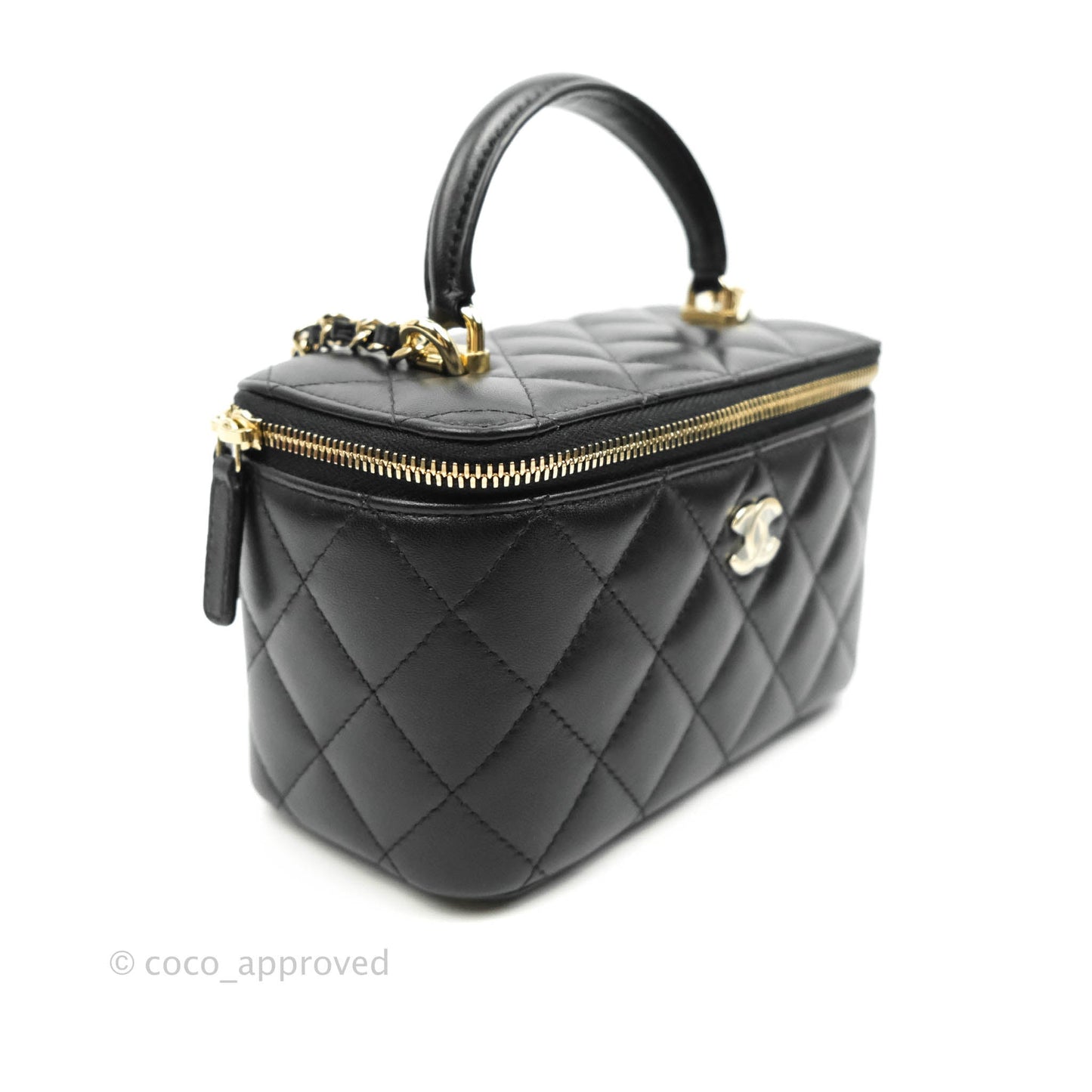 Chanel Classic Vanity Rectangular Top Handle With Chain Black Lambskin Gold Hardware