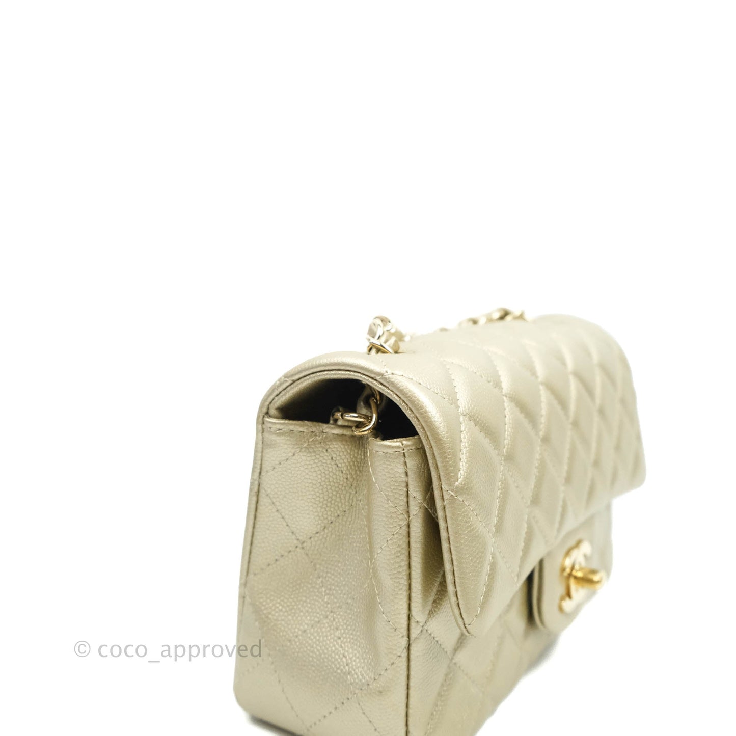 Chanel Quilted Mini Rectangular Flap Champagne Caviar Gold Hardware