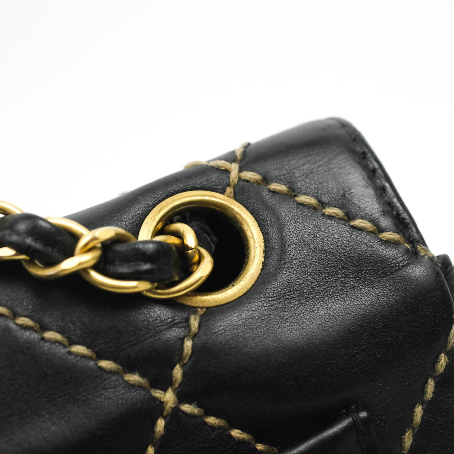 Chanel Vintage Medium Single Flap Contrast Stitching Black Calfskin Aged Gold Hardware
