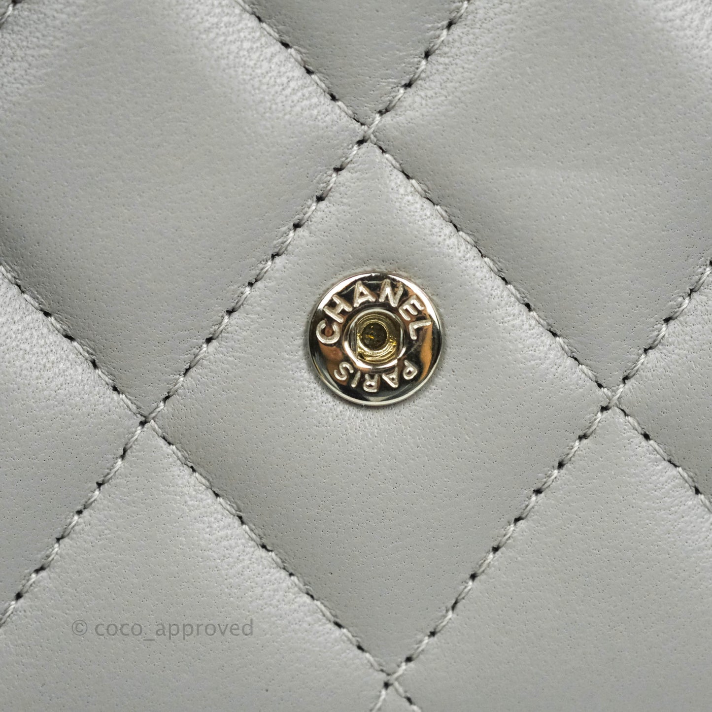 Chanel Quilted Small Flap Card Holder Grey Lambskin Silver Hardware