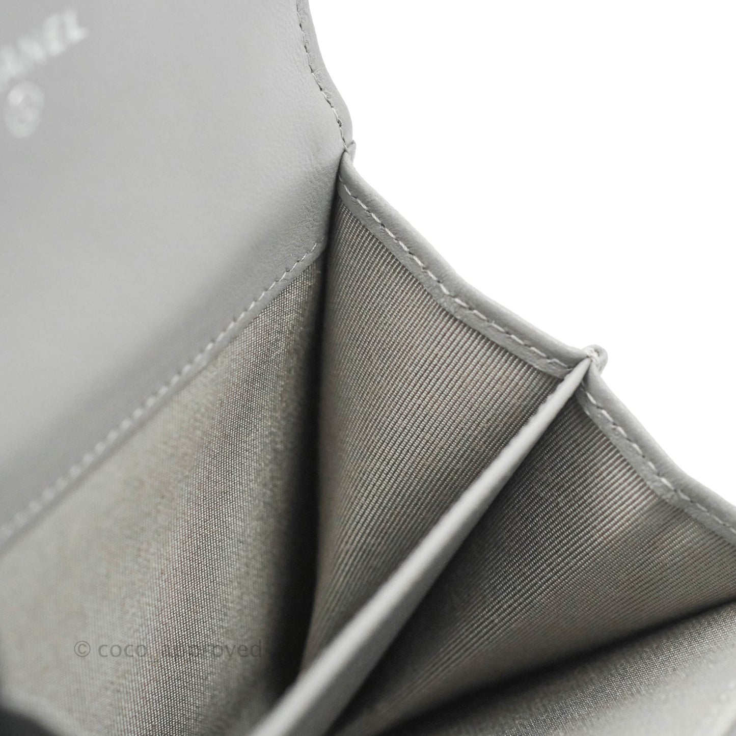 Chanel Quilted Small Flap Card Holder Grey Lambskin Silver Hardware