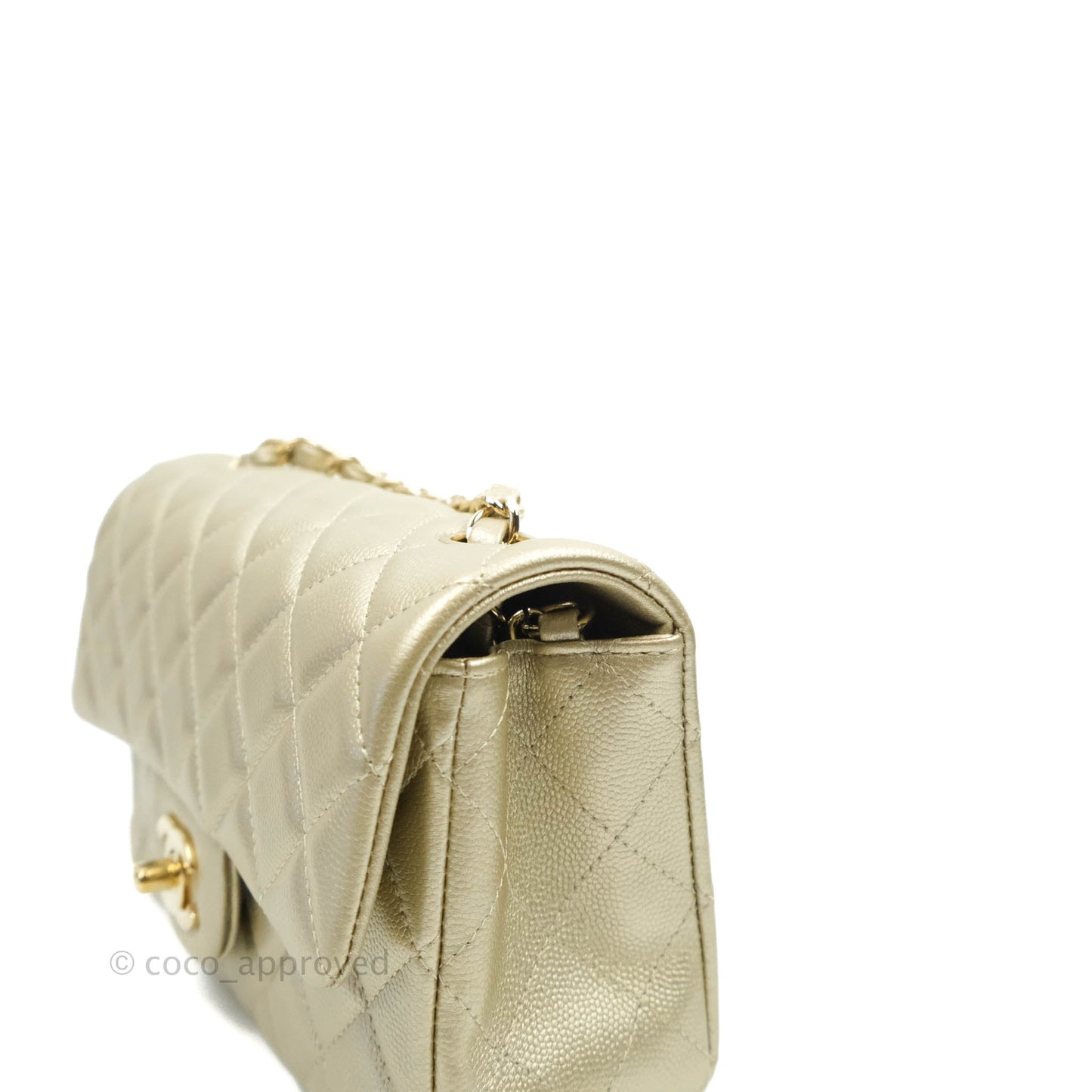 Chanel Quilted Mini Rectangular Flap Champagne Caviar Gold Hardware