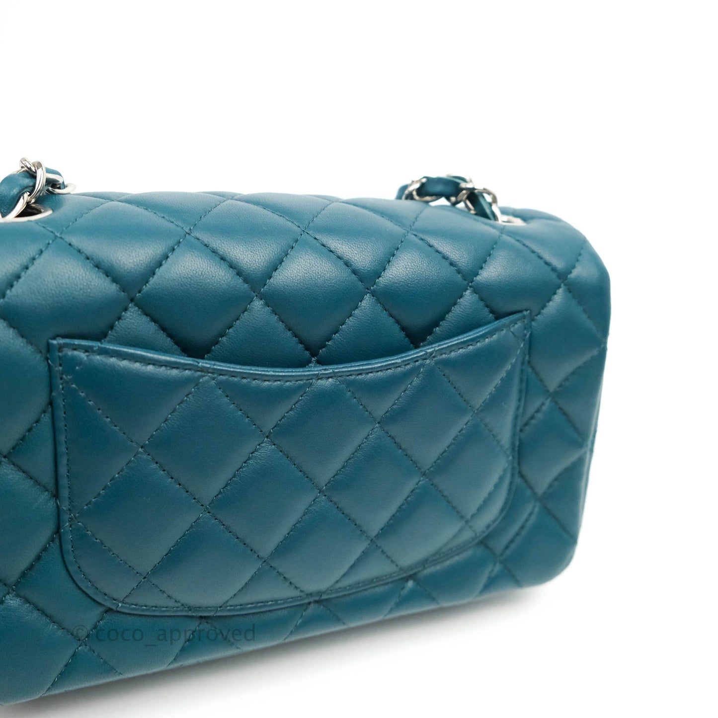 Chanel Quilted Mini Rectangular Teal Lambskin Silver Hardware