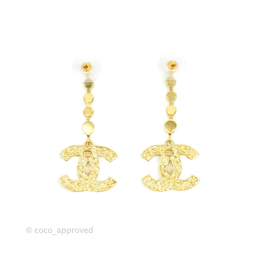 Chanel Crystal CC Drop Earrings Gold Hardware 20S