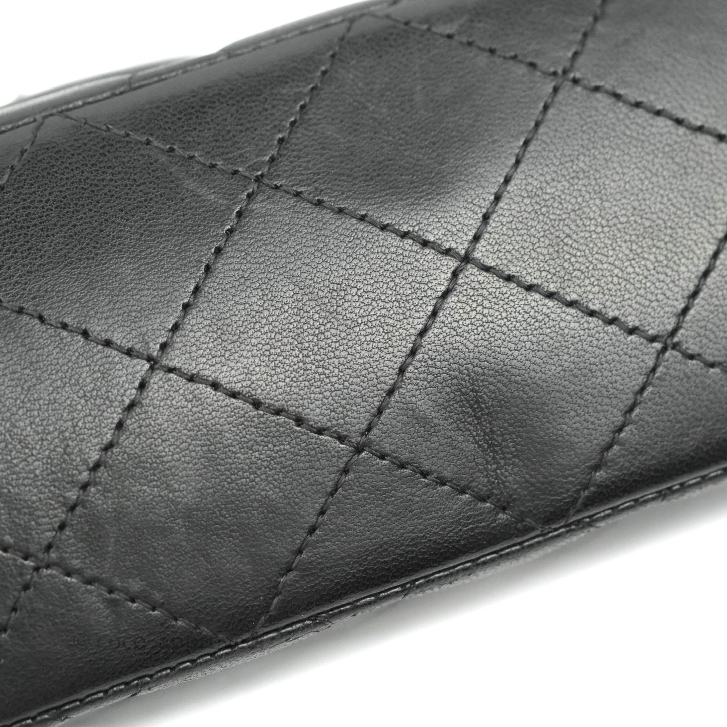 Chanel Classic M/L Medium Double Flap Black Lambskin Silver Hardware